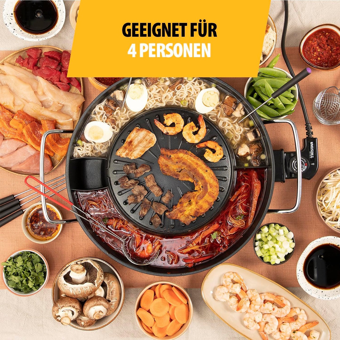PZ-9131 - Koreanischer Grill & Hot Pot für 4 Personen, Koreanischer Hot Pot & Grill 36 cm ⌀