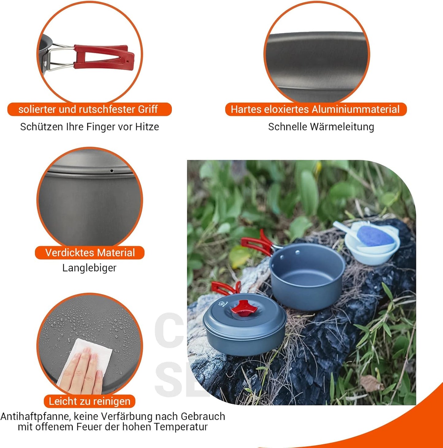 Camping Kochgeschirr Set, 2 Personen 1.6L