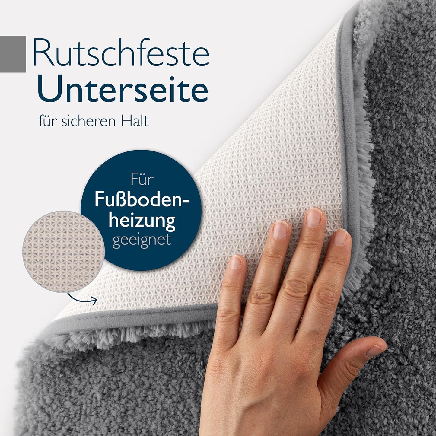 Rutschfeste Badematte, Fussbodenheizung geeignet, 70 x 120 cm, 70 x 120 cm Anthrazit