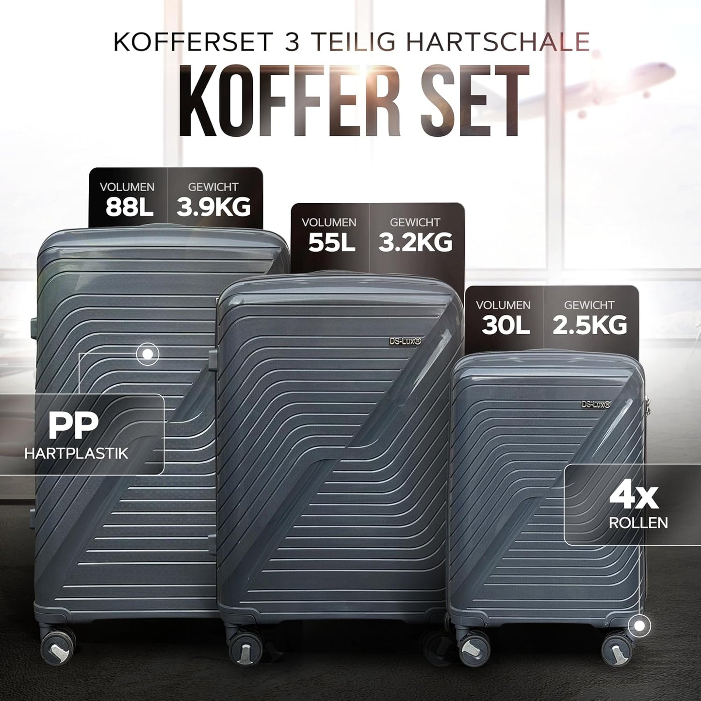3-teiliges Hartschalenkoffer-Set, Grau V3 Set