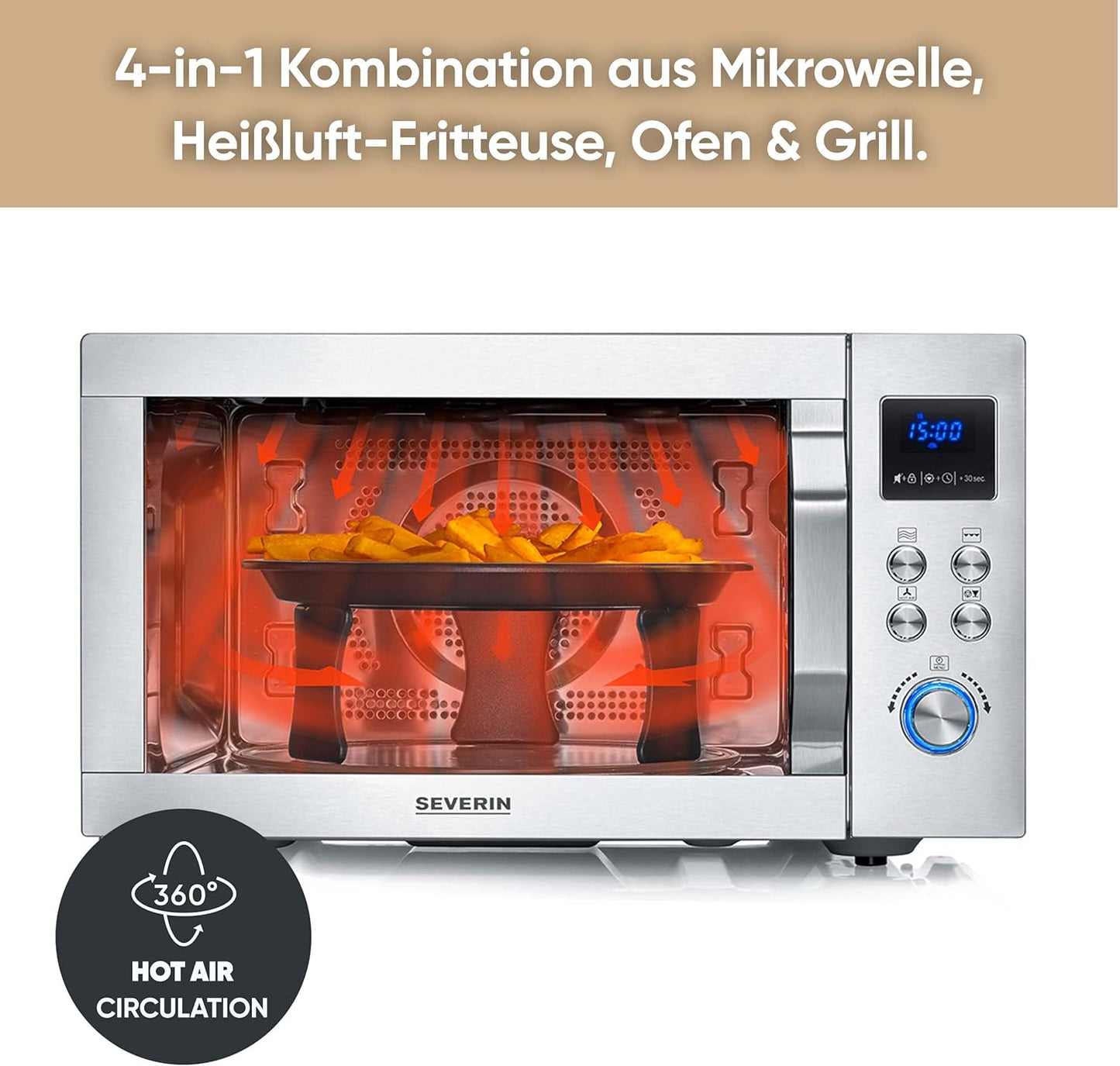 Mikrowelle mit Heissluft und Grillfunktion, 4-in-1 mit Air Fry Funktion