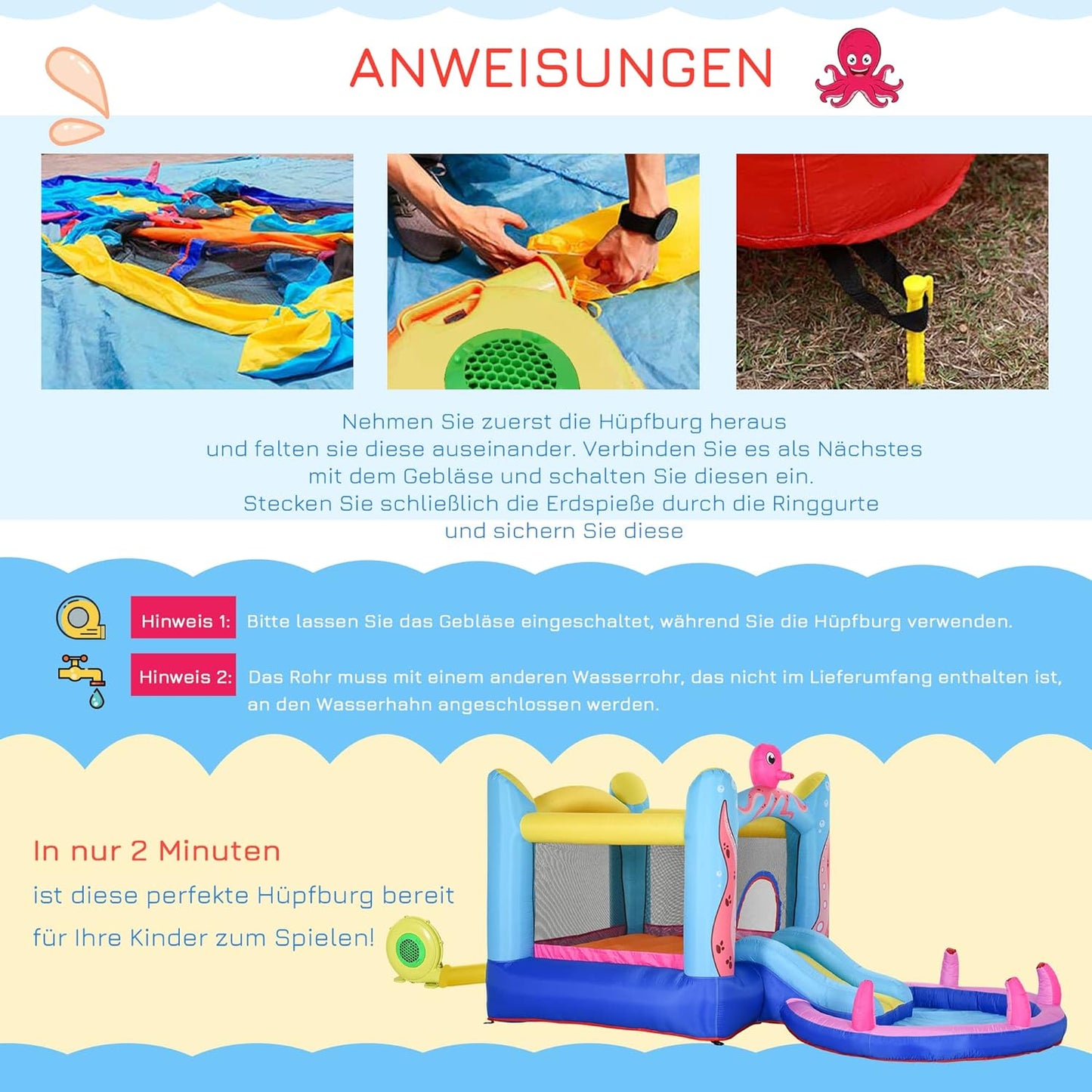 Aufblasbare Hüpfburg mit Rutsche und Pool