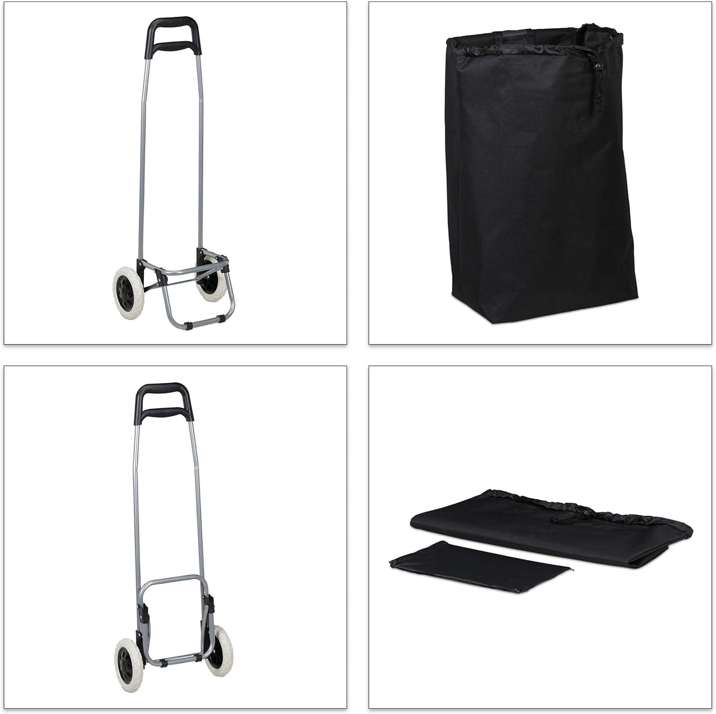 Klappbarer Einkaufstrolley mit abnehmbarer Tasche, Schwarz