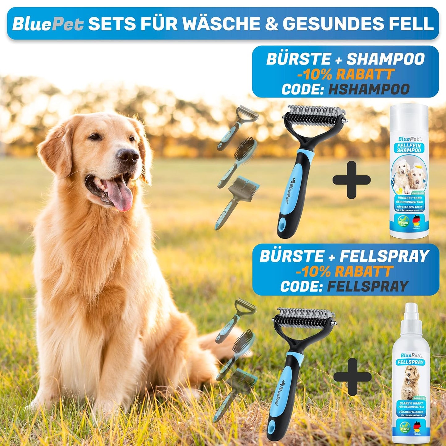 UnterwollToll Hundebürste, BESTSELLER Grösse M-L Blau