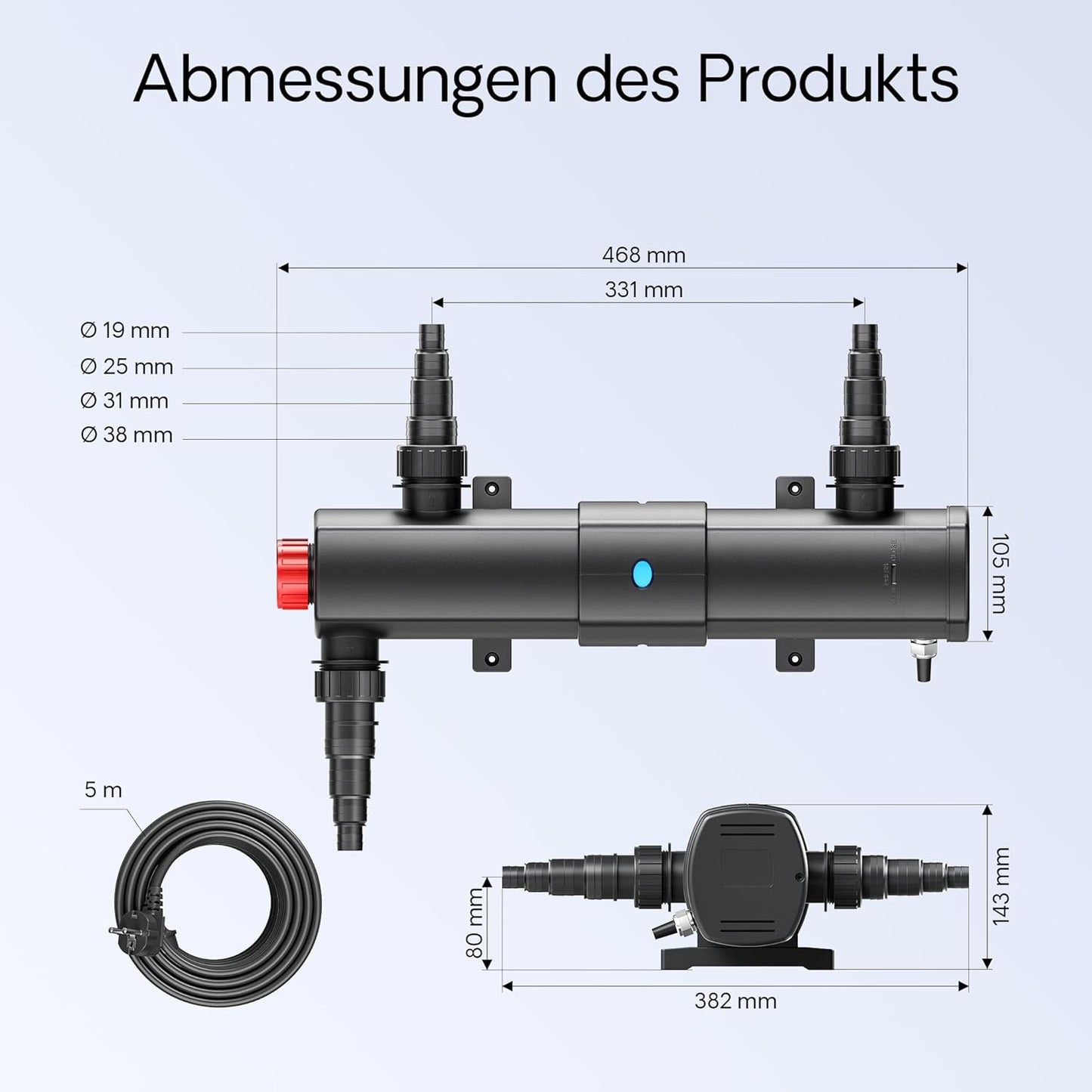 Teichfilter-Komplettset mit Pumpe & UVC-Klärer, CBF-550 Filter+8000 L/h Pumpe+24W UVC-Klärer+Y-Verteiler