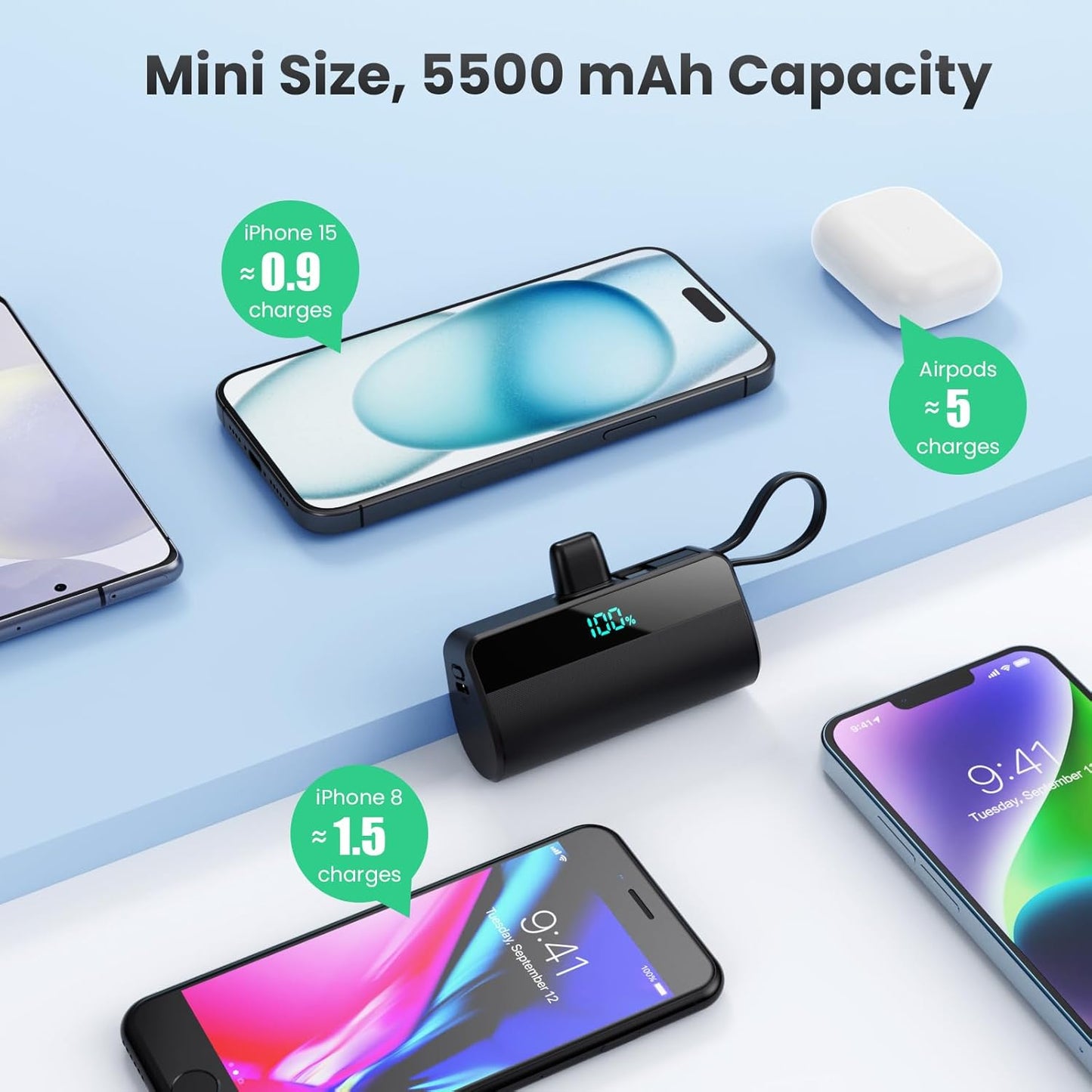 Powerbank mit LED-Display, A-Schwarz