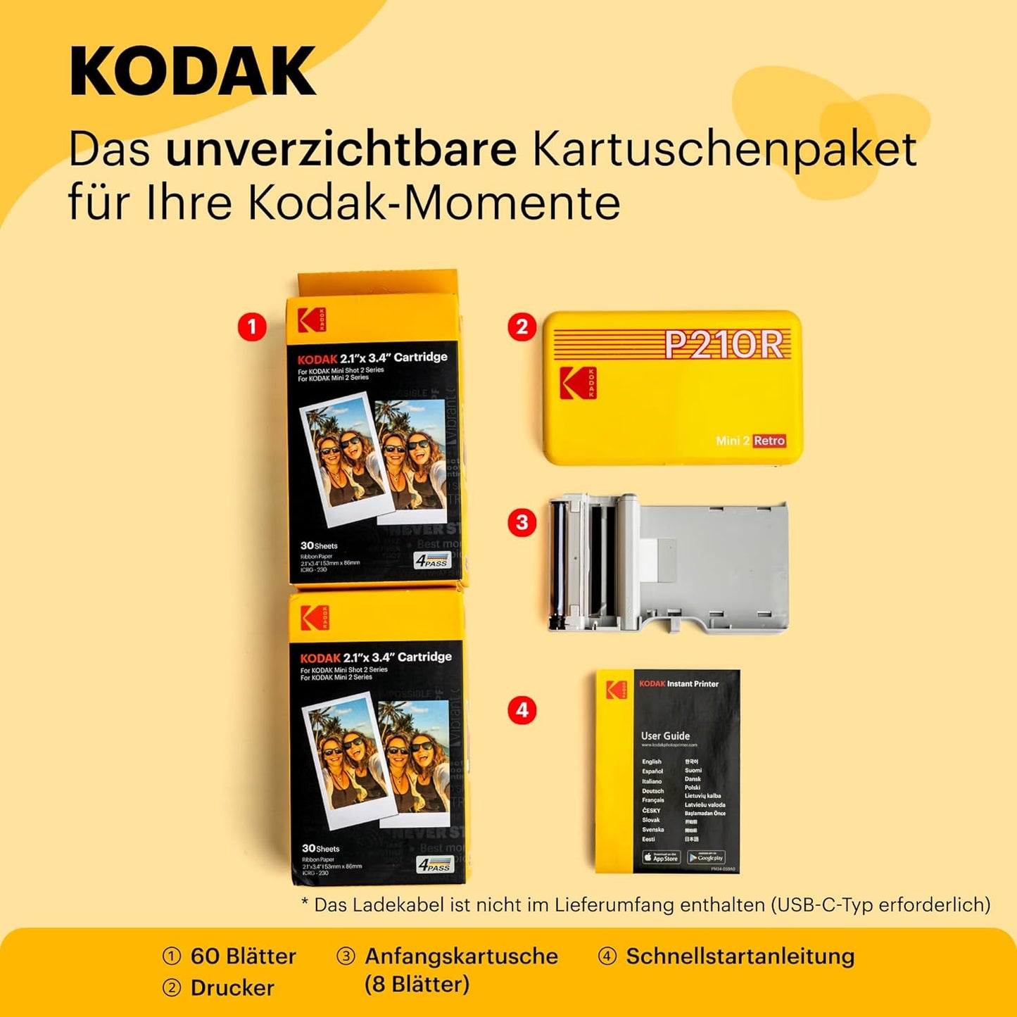 Mini 2 Retro Fotodrucker P210R, Drucker + 68 Blatt / Gelb