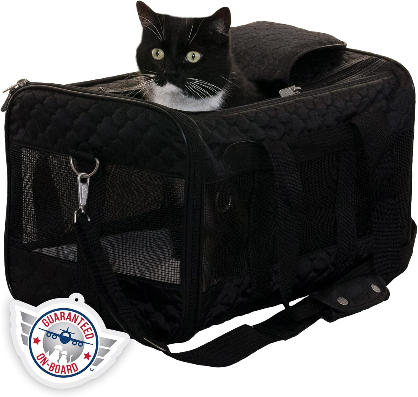 Transportbox für Haustiere, Flugzeugzulassung, L 48 x B 30 x H 29 cm Schwarzes Gittermuster