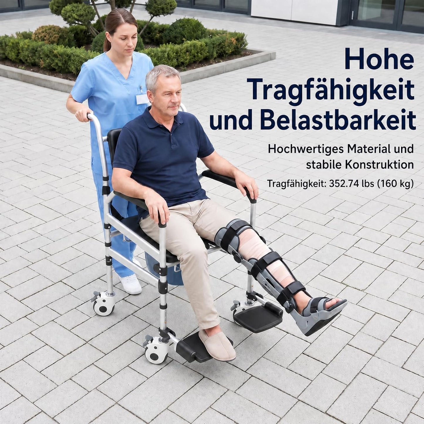 Klappbarer Duschrollstuhl mit Rädern