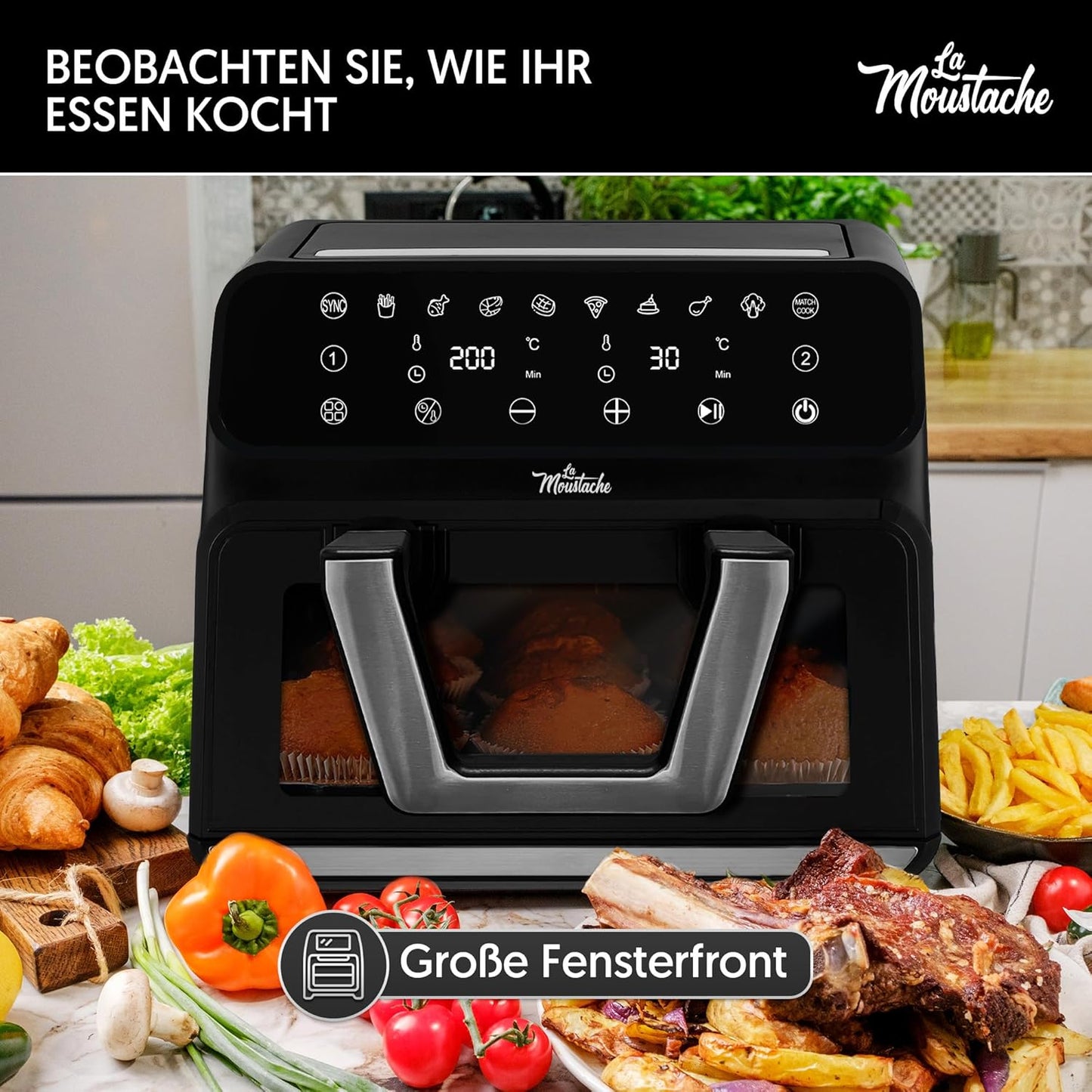 Heissluftfritteuse mit Antihaftbeschichtung, 9L Schwarz - Twinfry