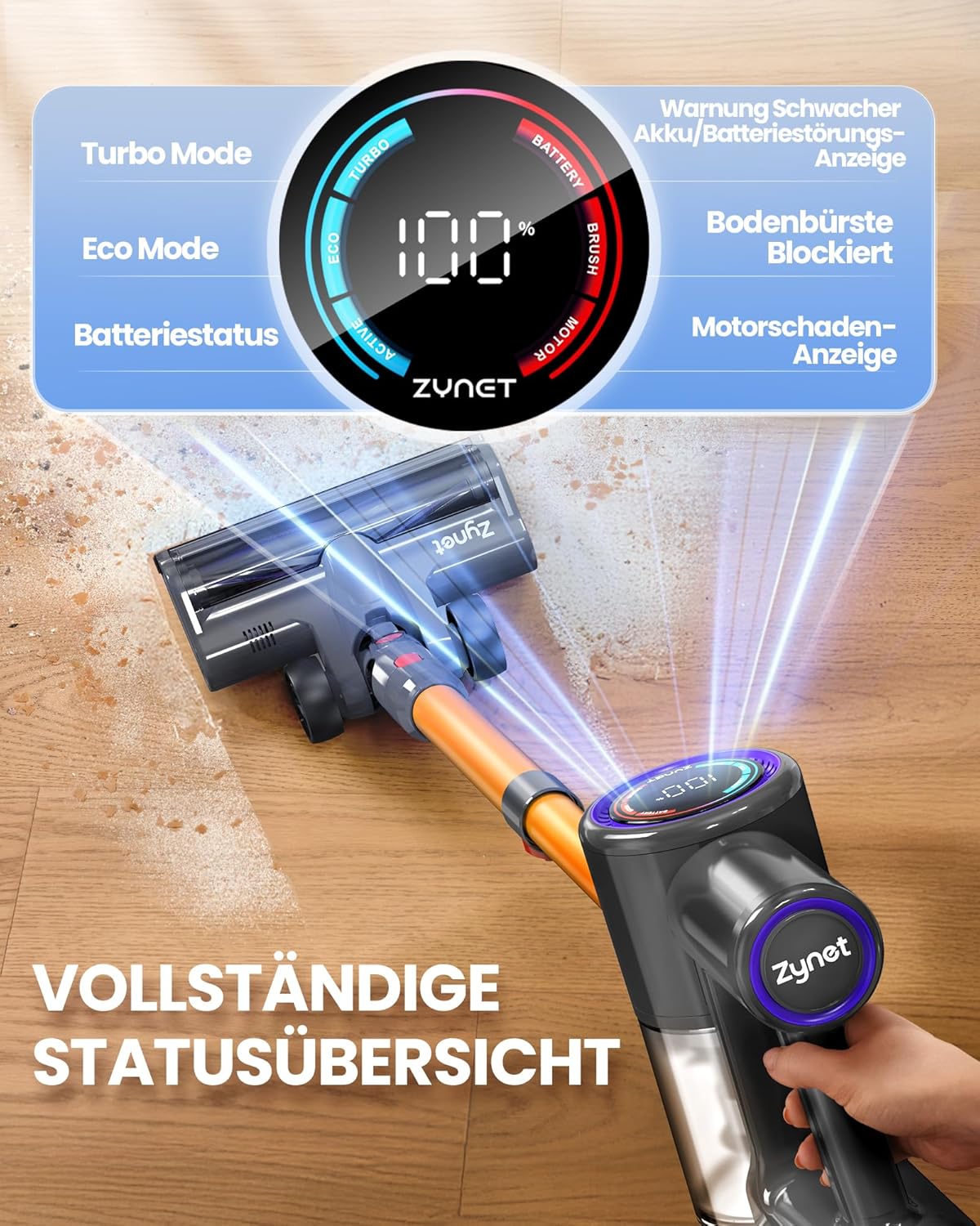 DP2 Akkustaubsauger mit LED-Display & Teleskopstange, Gold