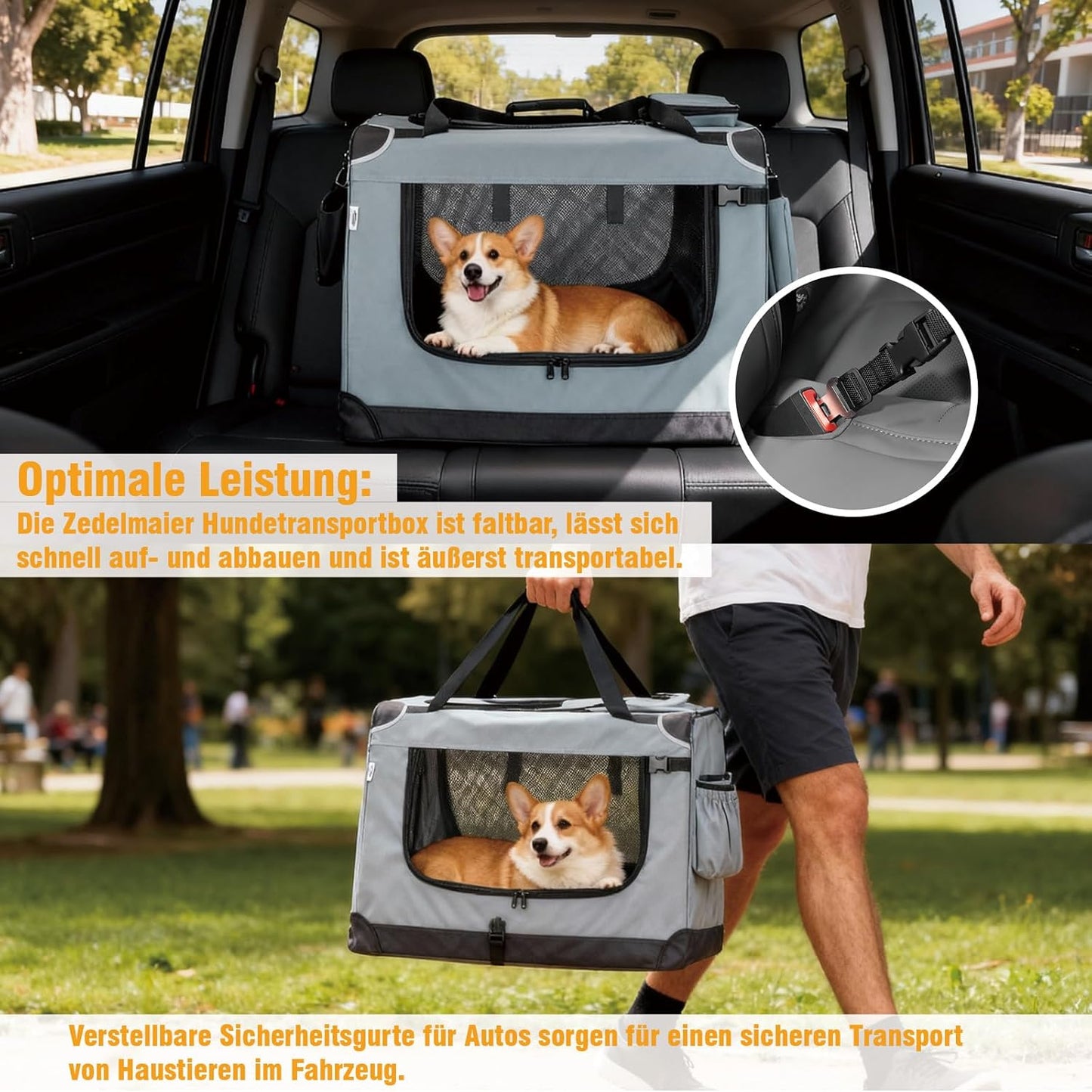 Faltbare Hundetransportbox, S Dunkelgrau