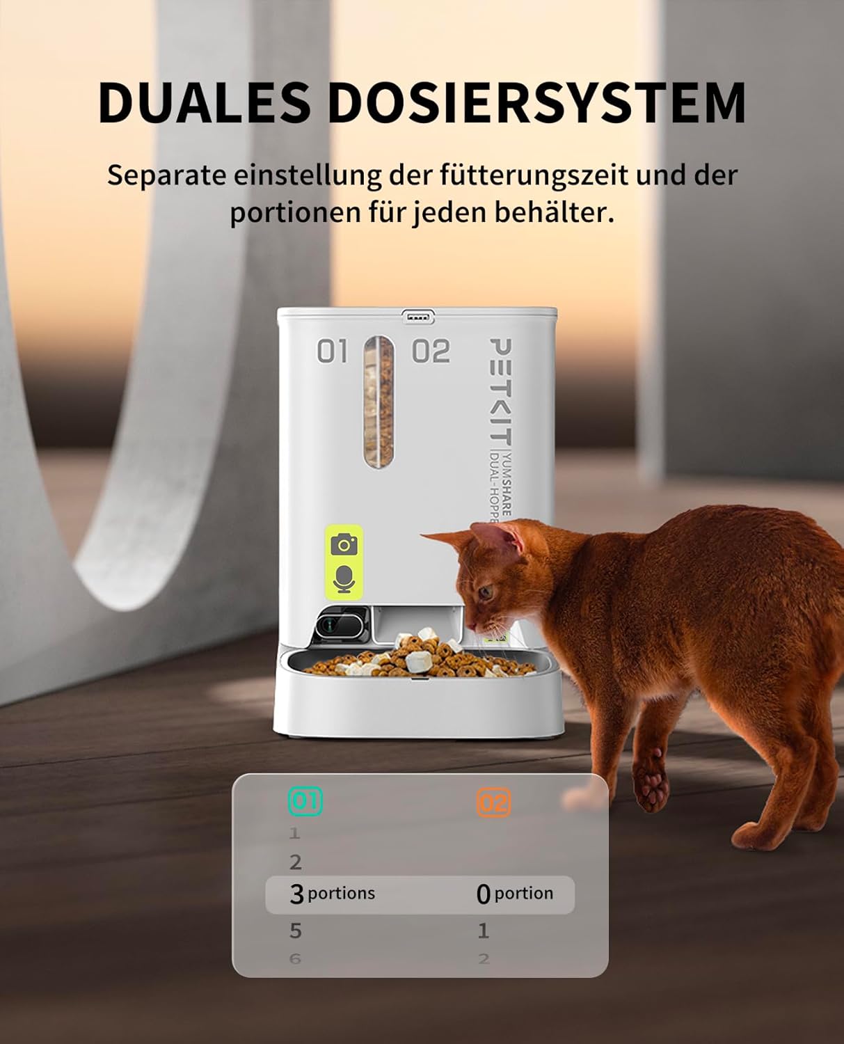 Futterautomat mit Kamera für Katzen & Hunde, 2 Näpfe Mit Kamera