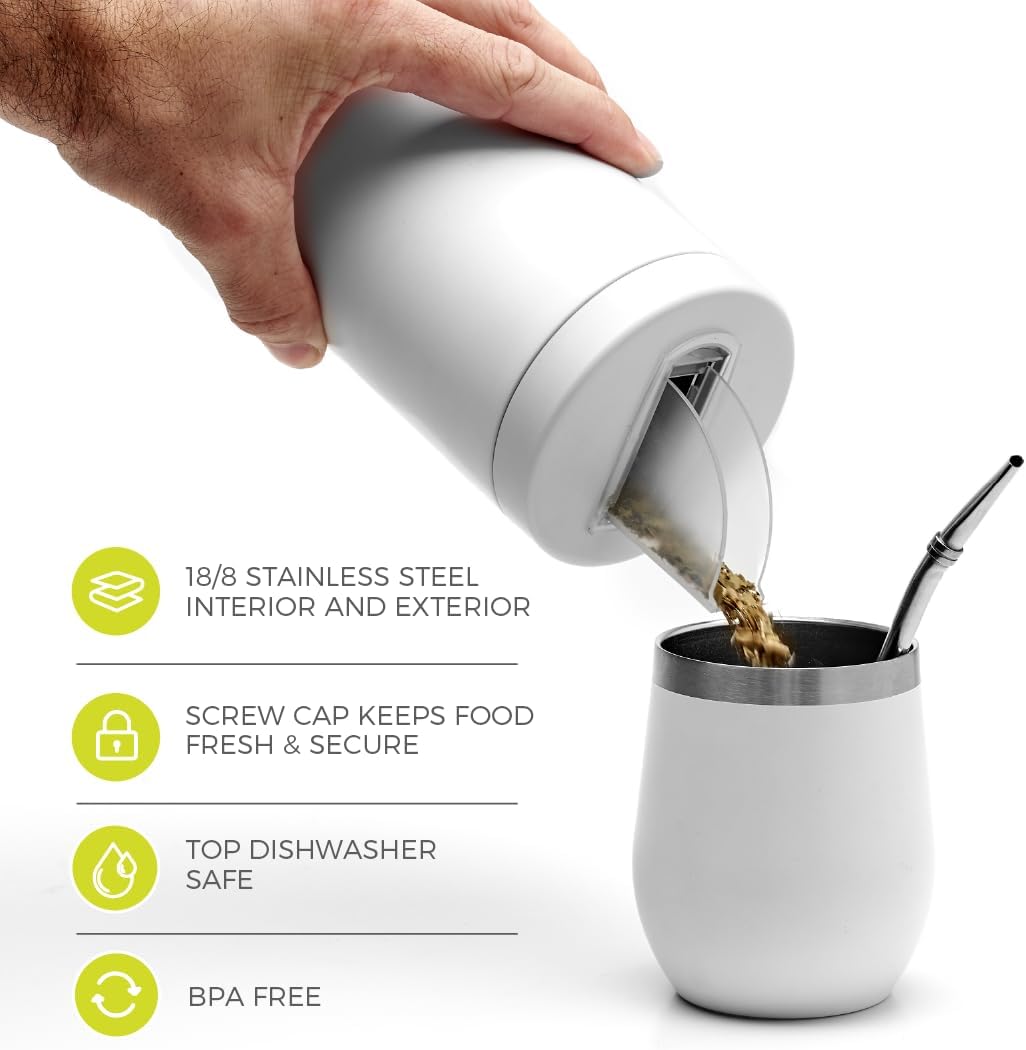Yerba Mate-Behälter mit Ausgiesser, Weiss