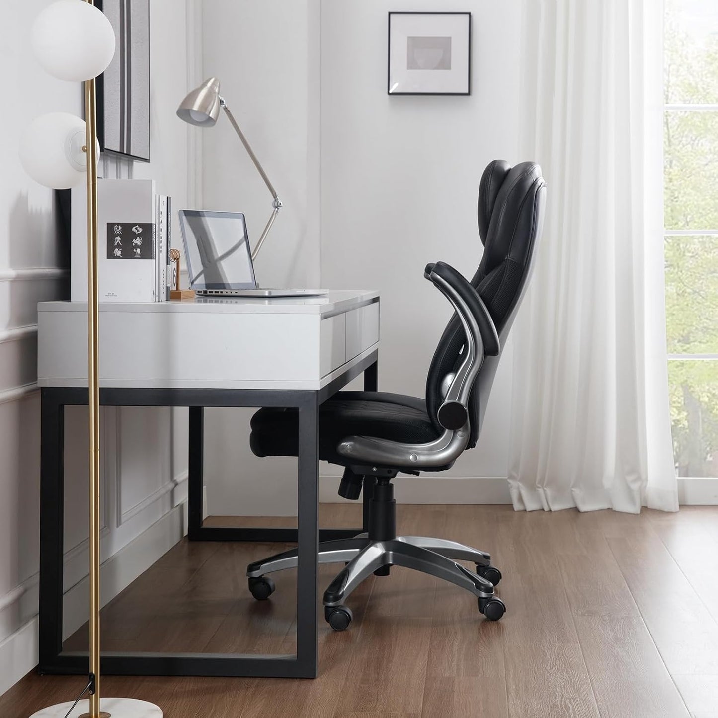 Ergonomischer Bürostuhl, höhenverstellbar, bis 200kg, Schwarz, Kunstleder