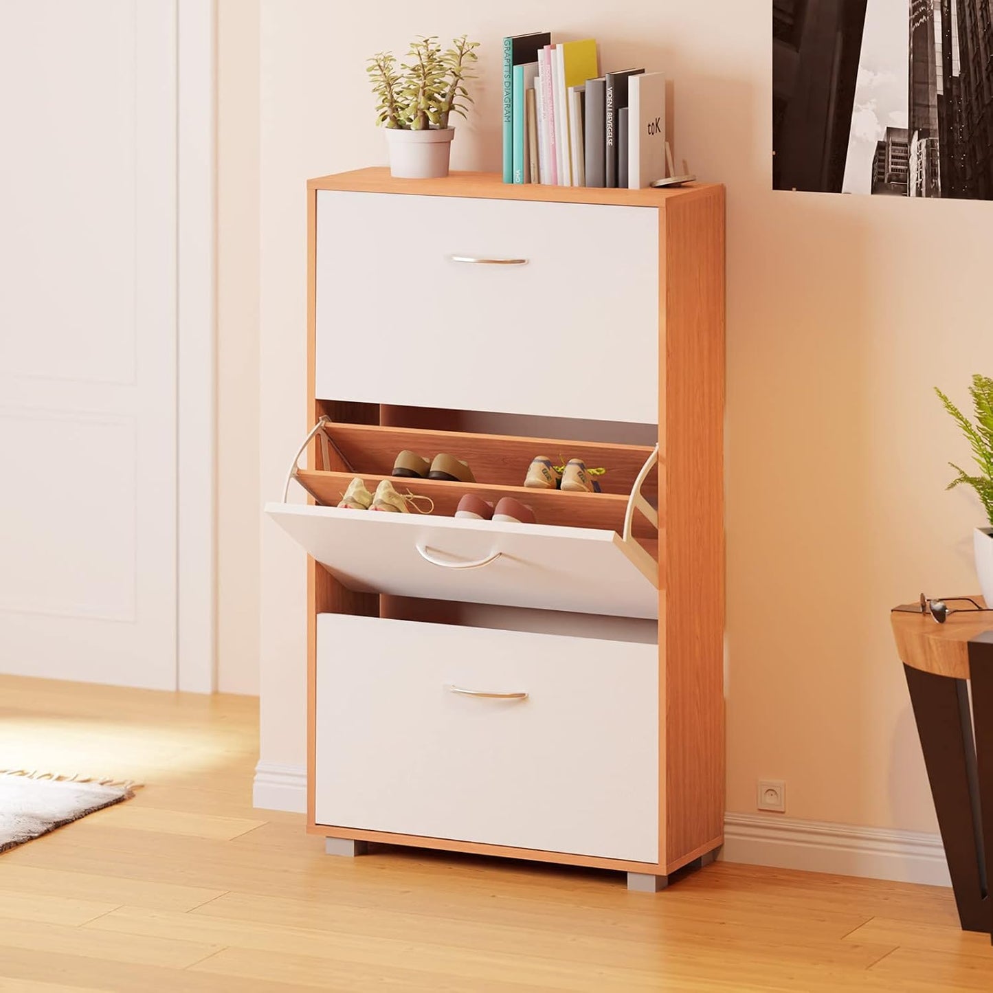 Kobe Schuhschrank mit Kippsicherung, Buche / Weiß
