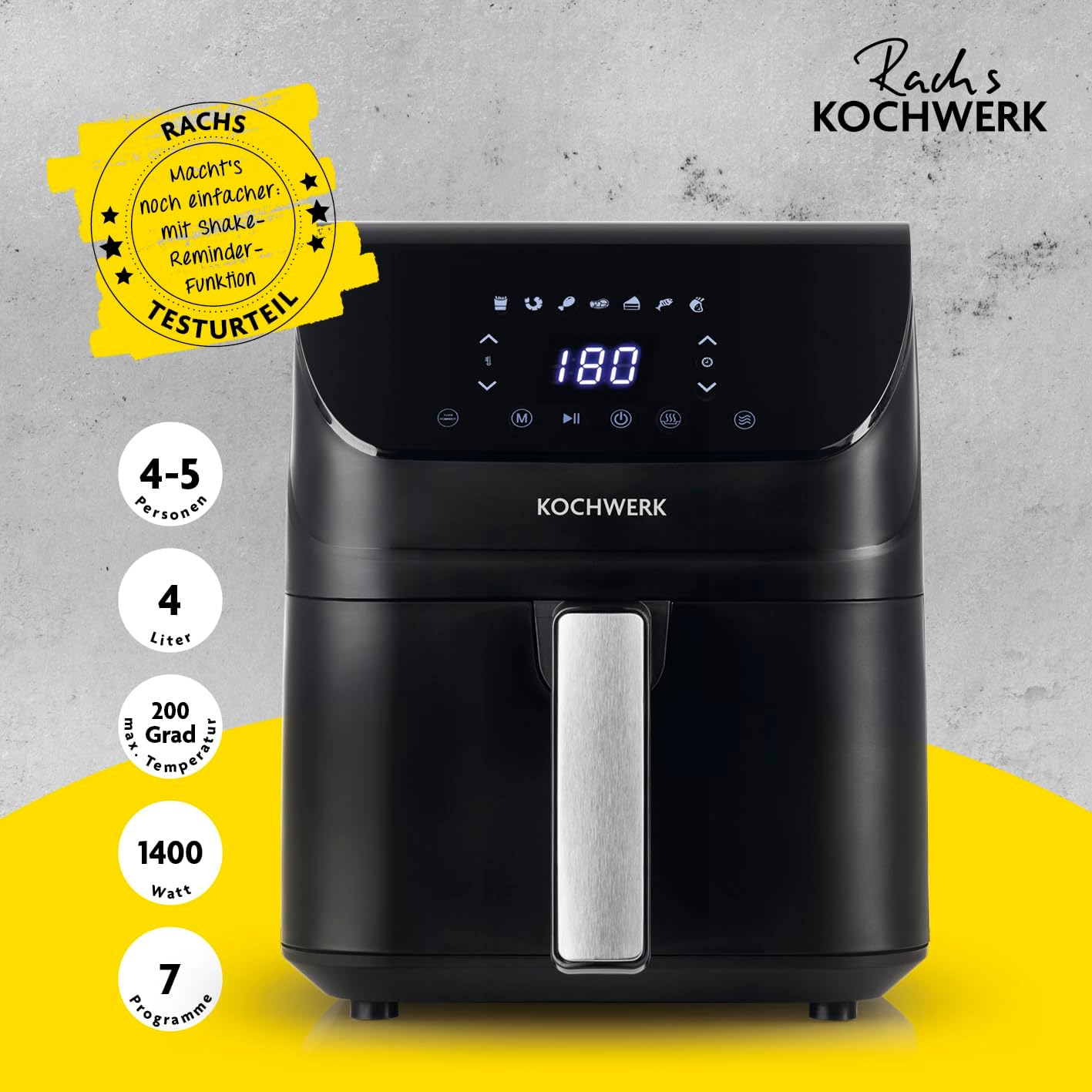 Digitale Heissluftfritteuse mit Touchscreen, Schwarz 4 Liter