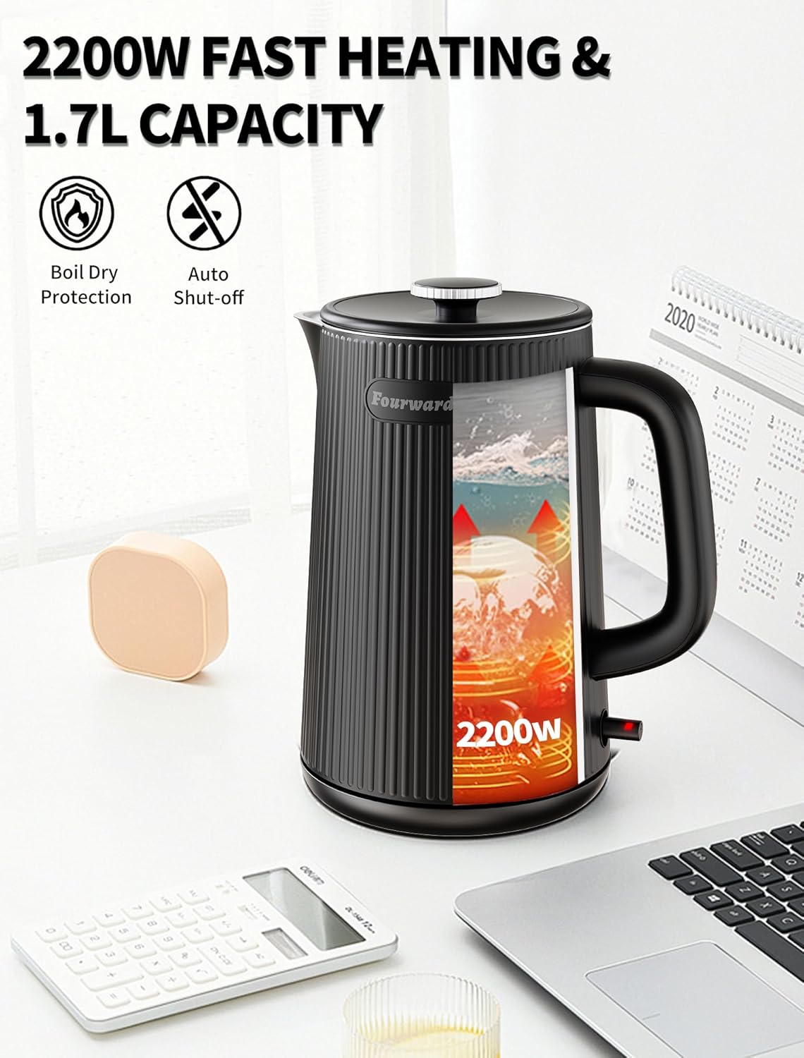 Wasserkocher mit Schnellkochfunktion, Schwarz
