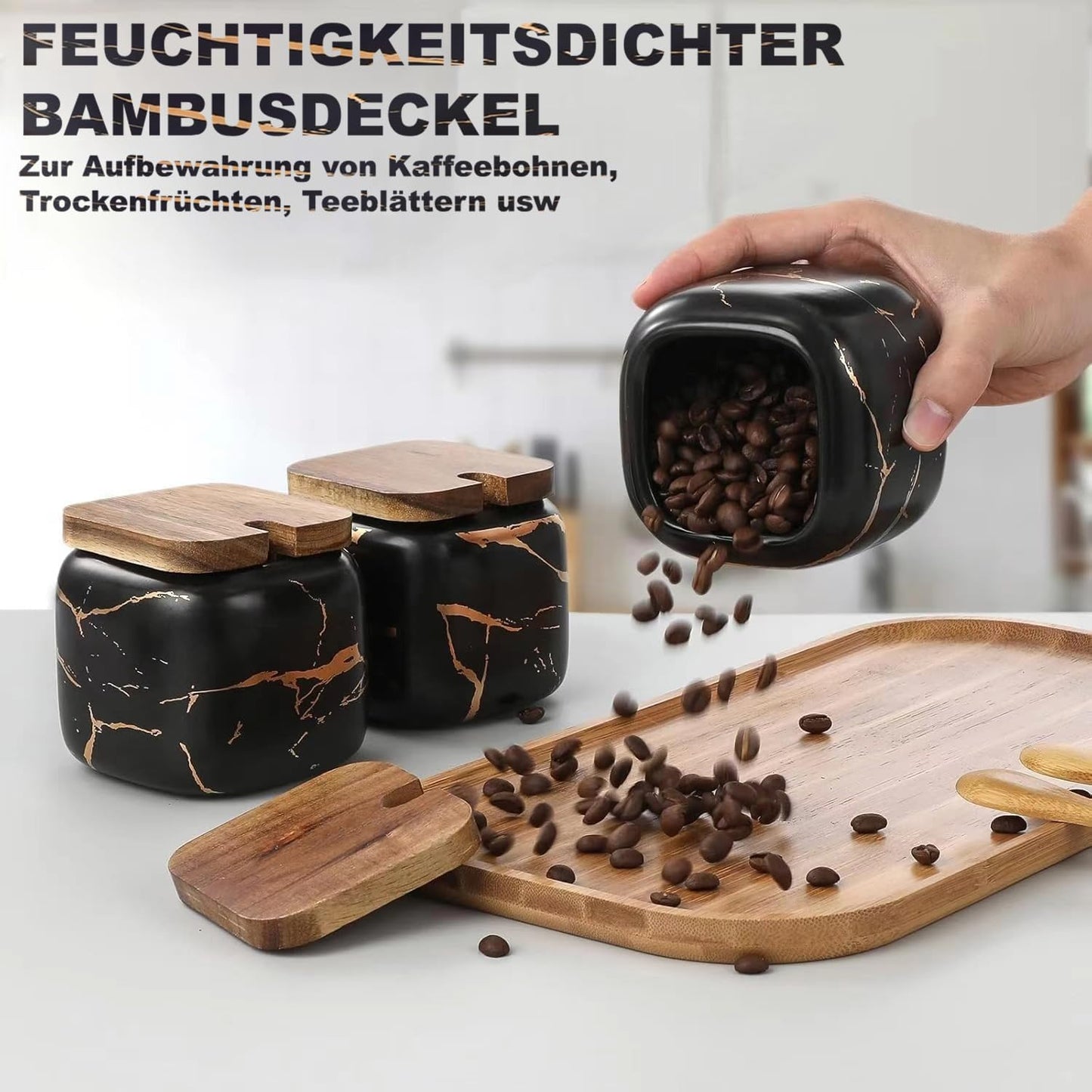 3-teiliges Zuckerdosen-Set mit Löffeln, Schwarzes