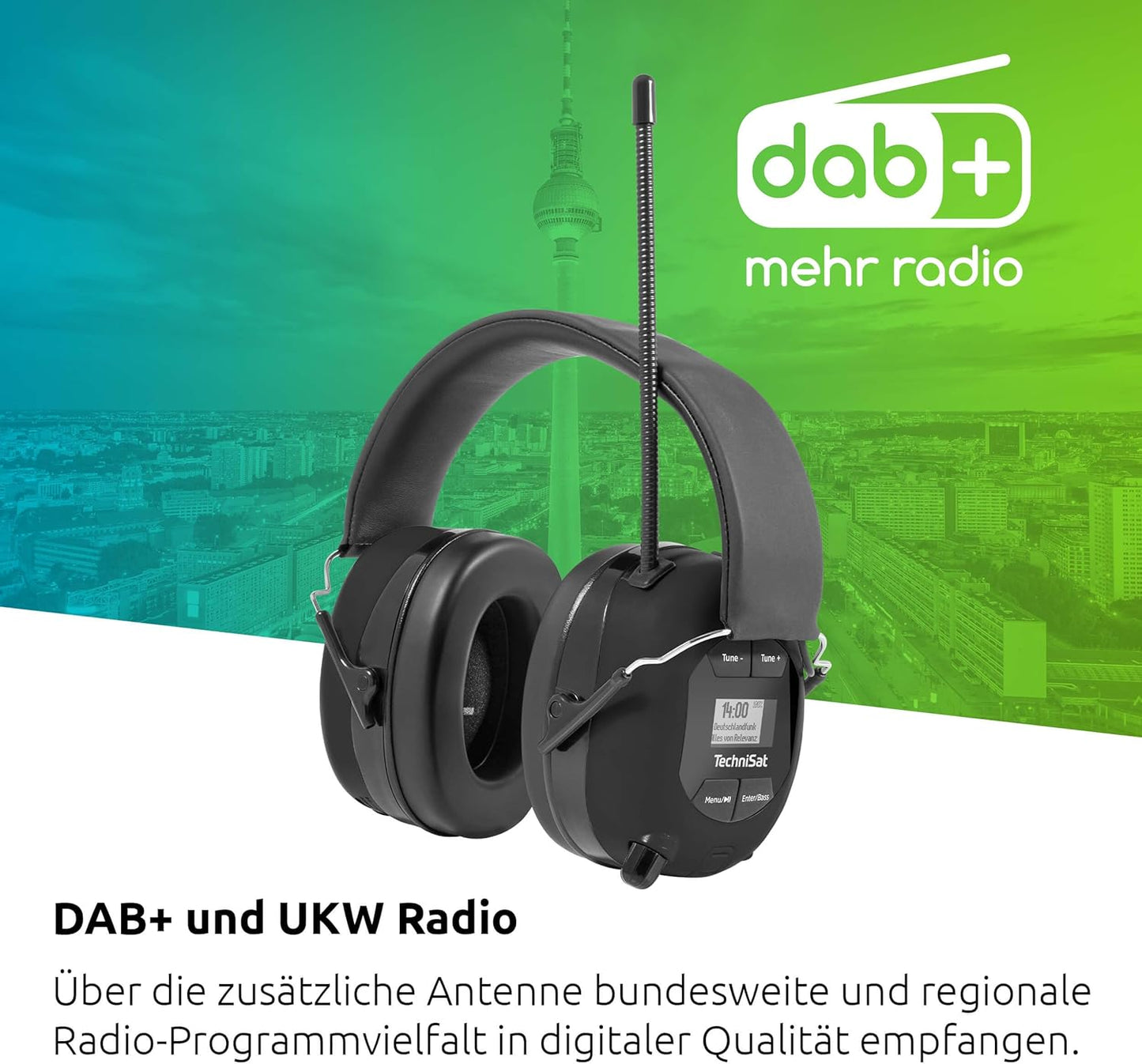 Kabelloser DAB+ Bluetooth-Kopfhörer mit Mikrofon, Schwarz