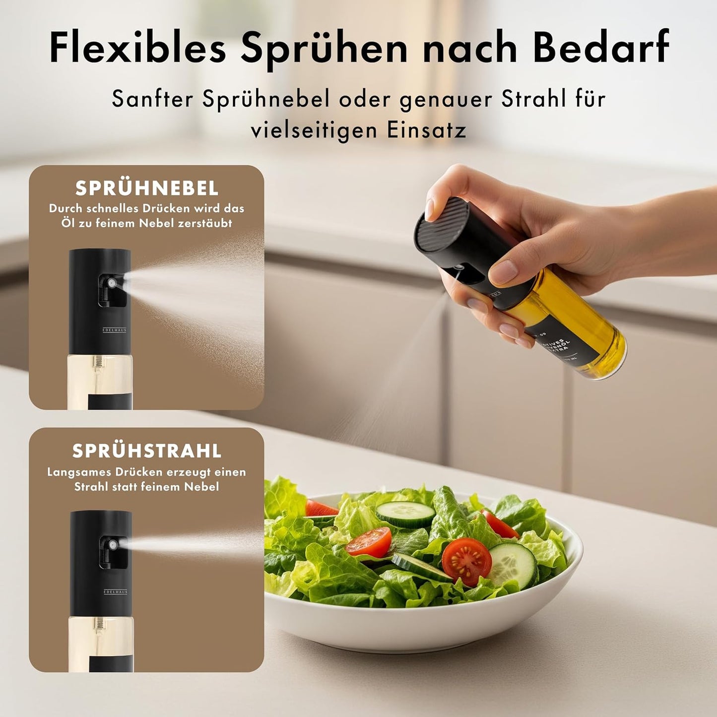 2er-Set Ölsprüher, 2 Pack Schwarzer Deckel mit Glas Flasche