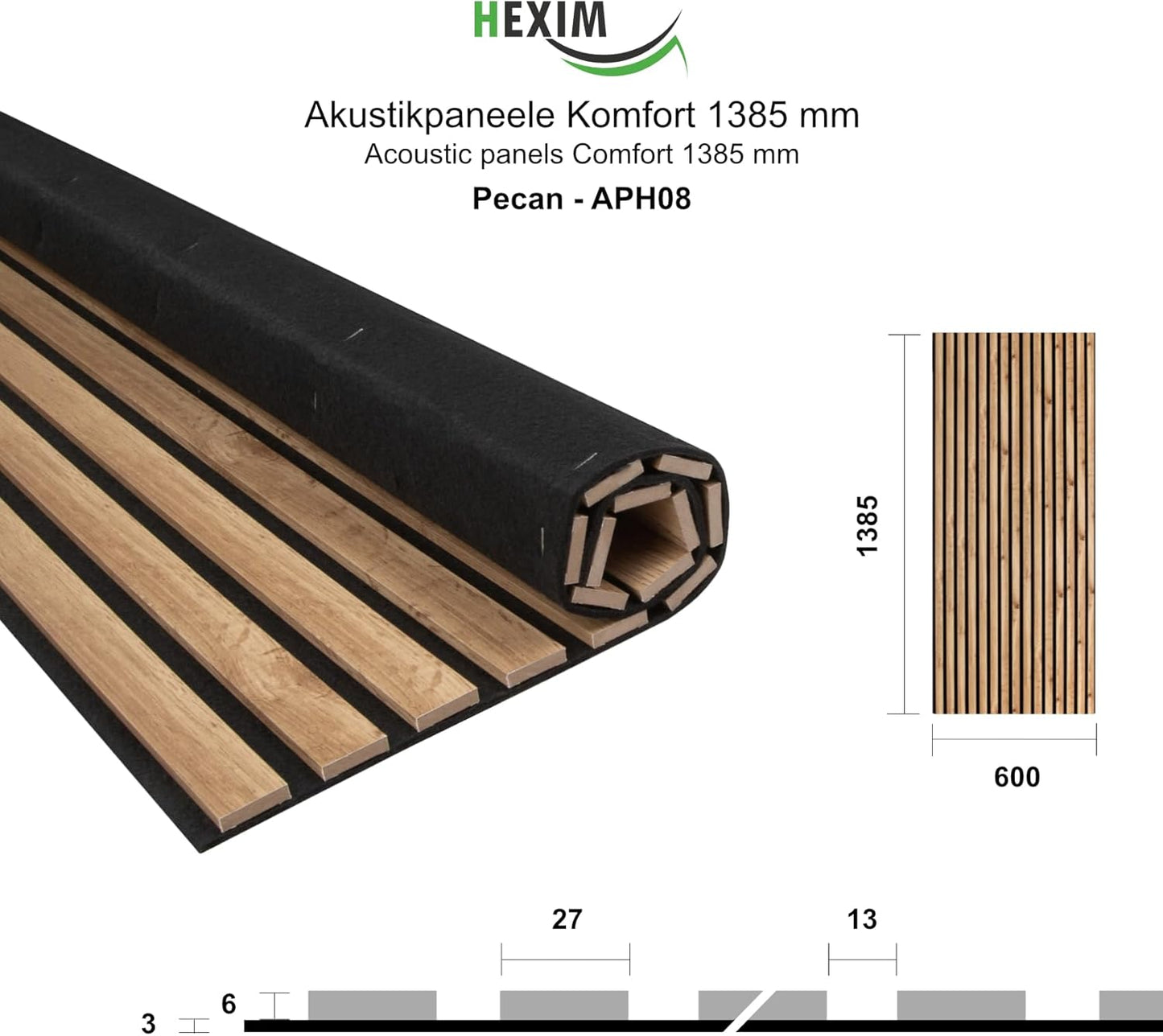 Akustikpaneele, Pecan 1x 1,385 Meter - 0,83 m²