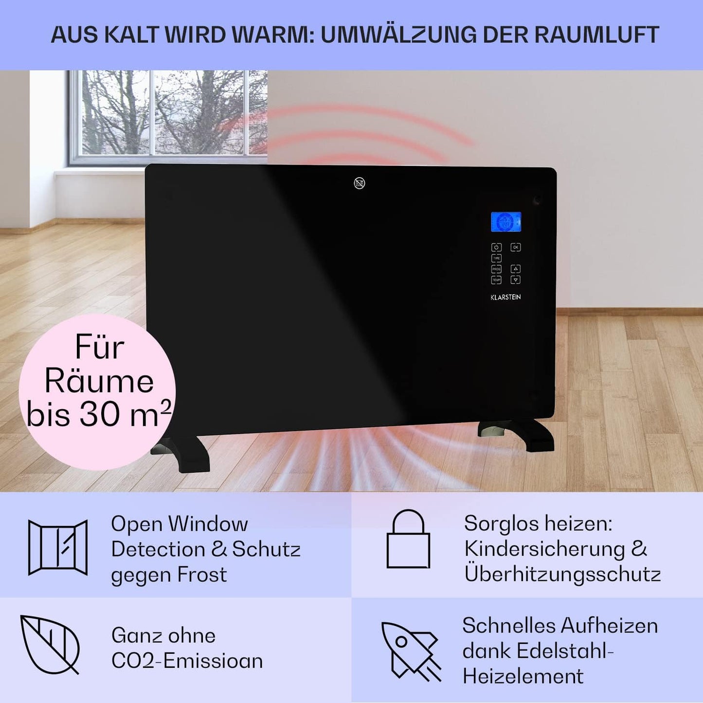 Konvektorheizung, 2000 Watts - bis 30 m² Schwarz