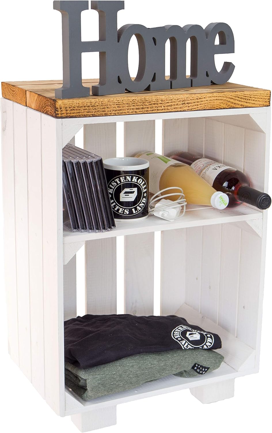 Abstelltisch mit Flaschenablage, Weiss mit Geflammten Planken