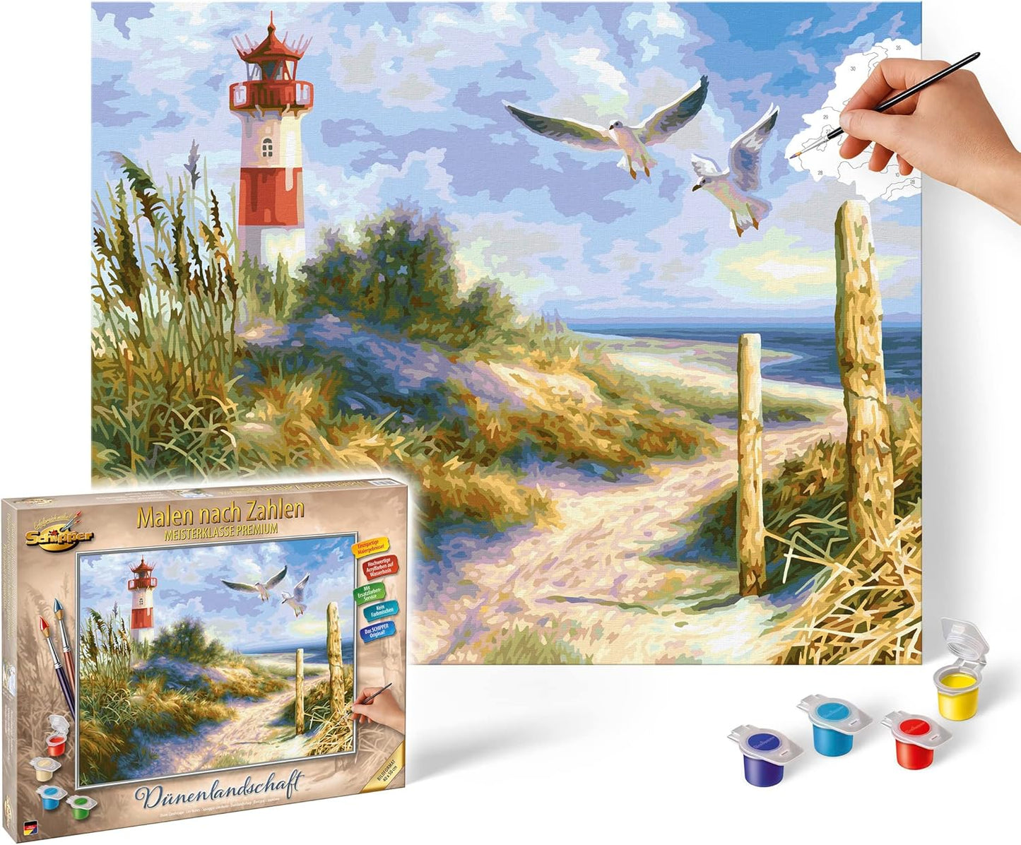 Malen nach Zahlen -  Dünenlandschaft mit Leuchtturm