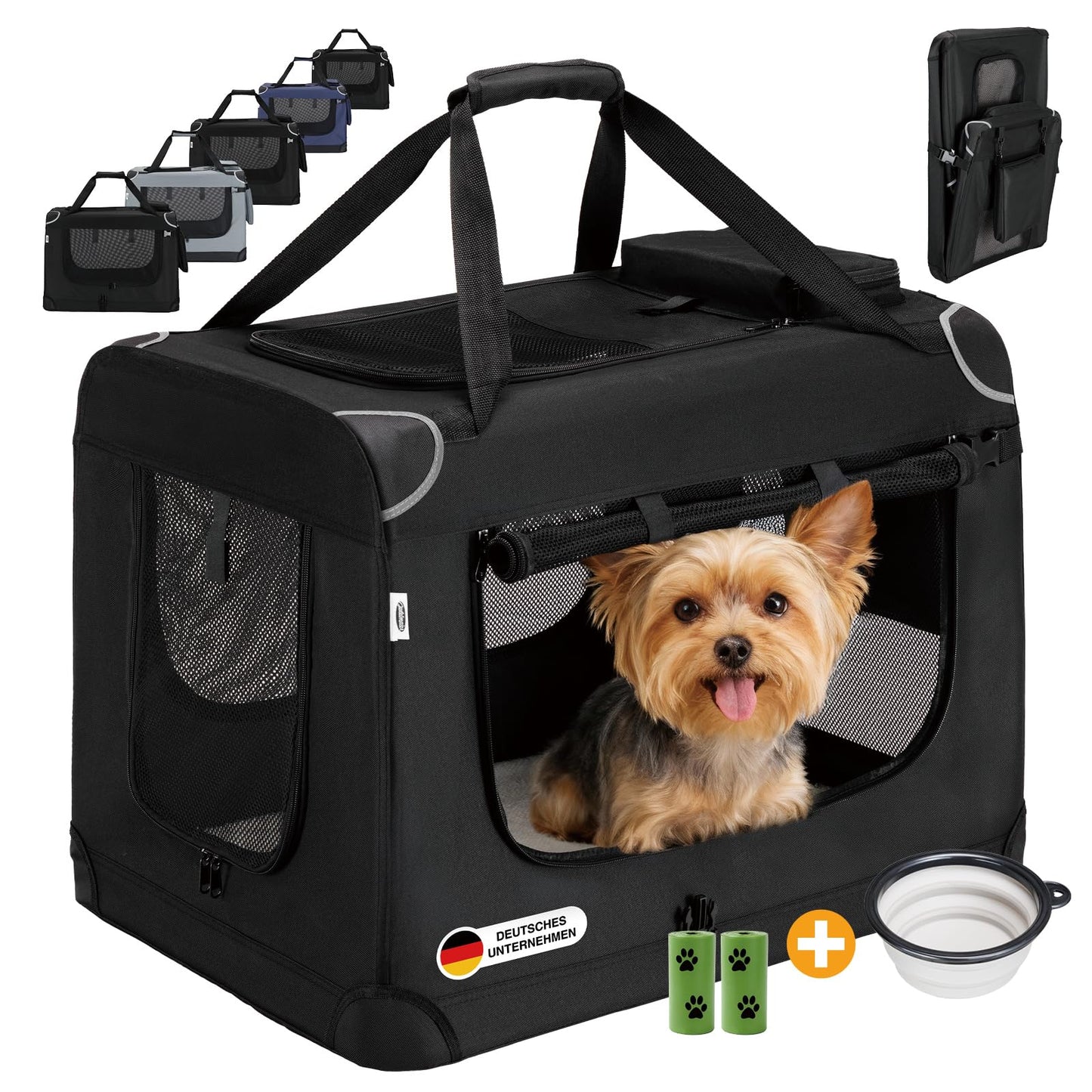 Faltbare Hundetransportbox mit Zubehör, bis 12 kg, S Schwarz