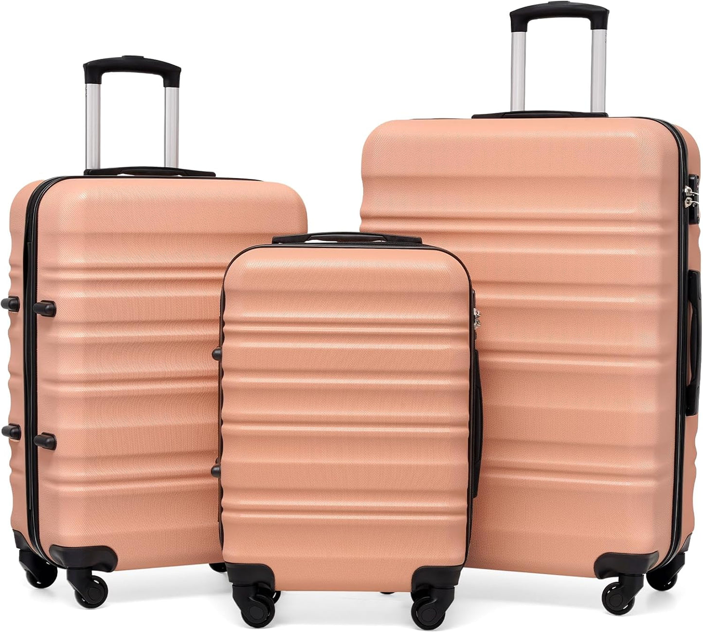 3-teiliges Hartschalen-Koffer-Set mit TSA-Schloss und Rollen, Koffer-Set Kirschblüte Pulver