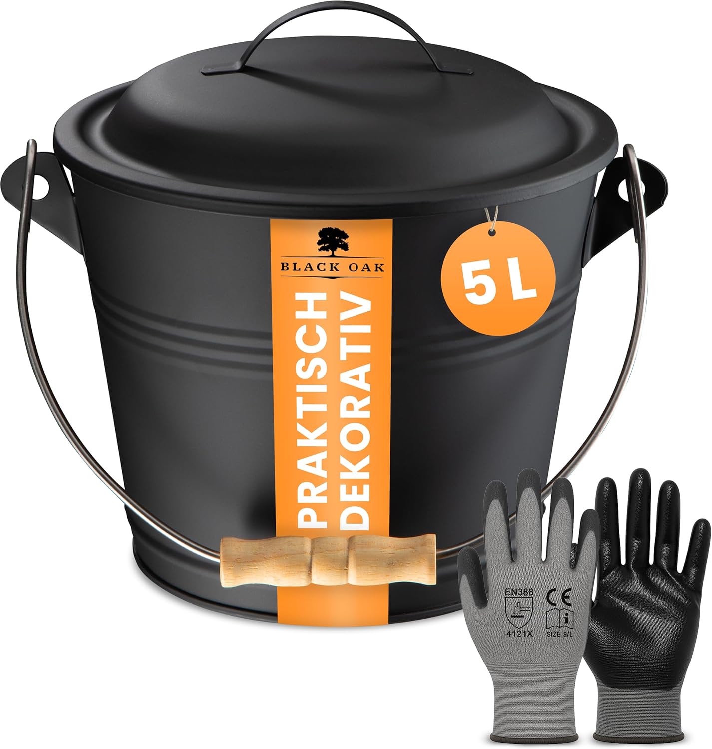 Ascheeimer mit Deckel, Piton 5L Eimer