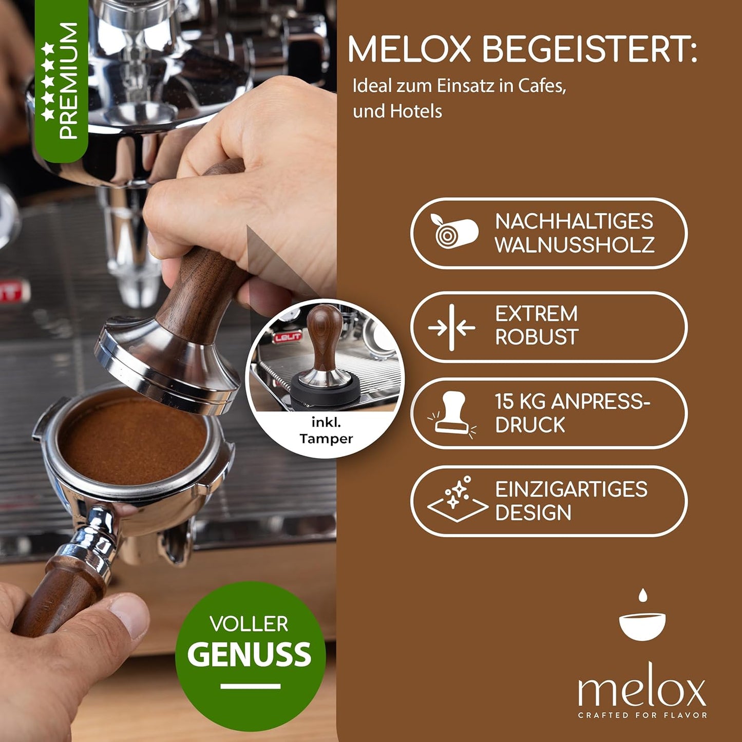 Barista Tamper, 58 mm, Walnussholz 58mm