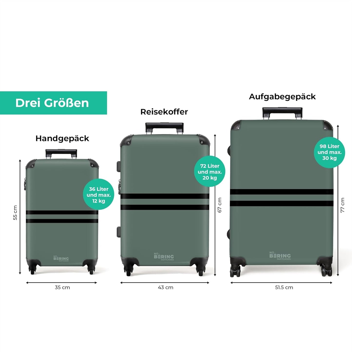 Grosser Hartschalenkoffer mit Rollen (XL, 77 cm), Grün - Streifen L