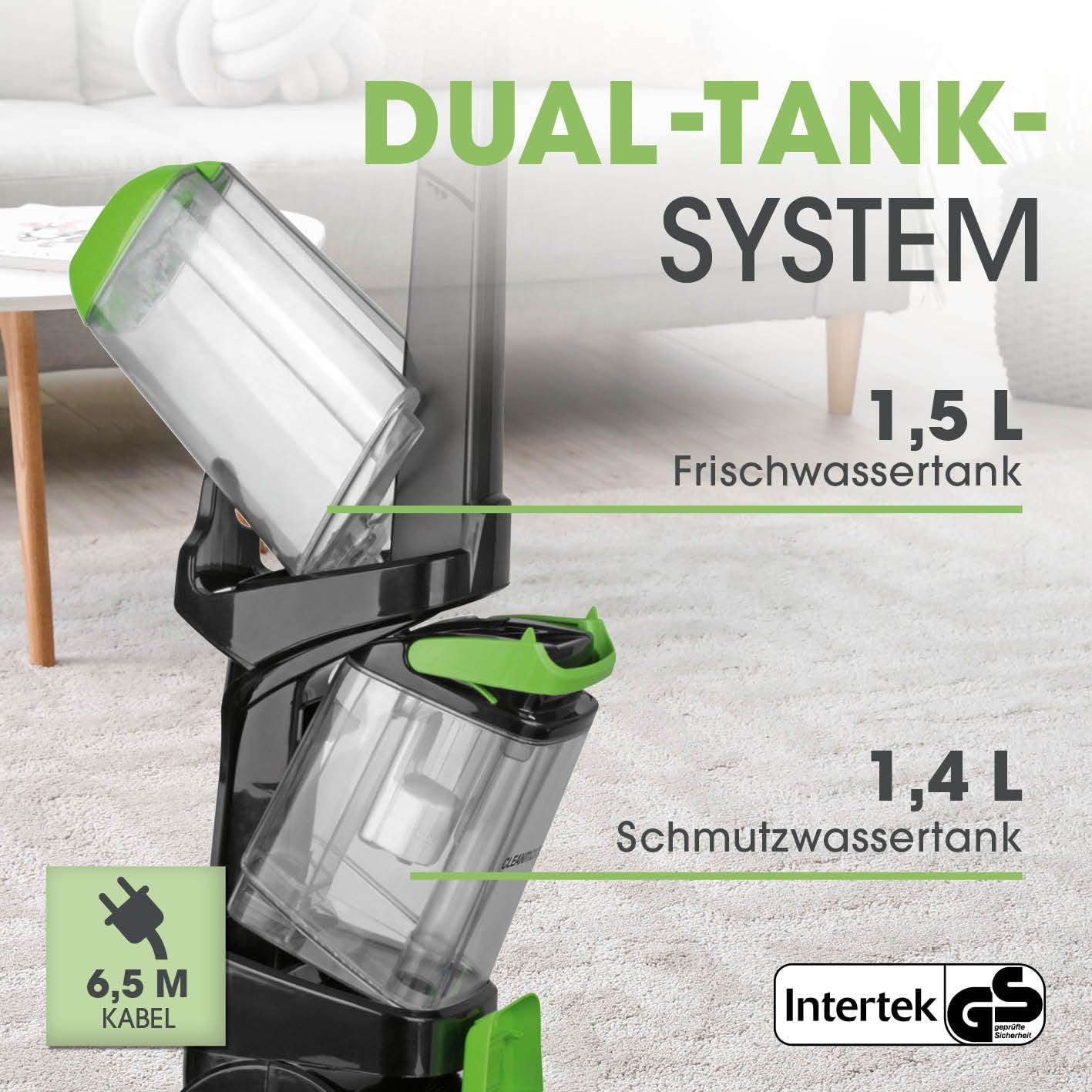 Teppich- & Hartbodenreiniger Pro, FloorClean + Polsterdüse & Shampoo