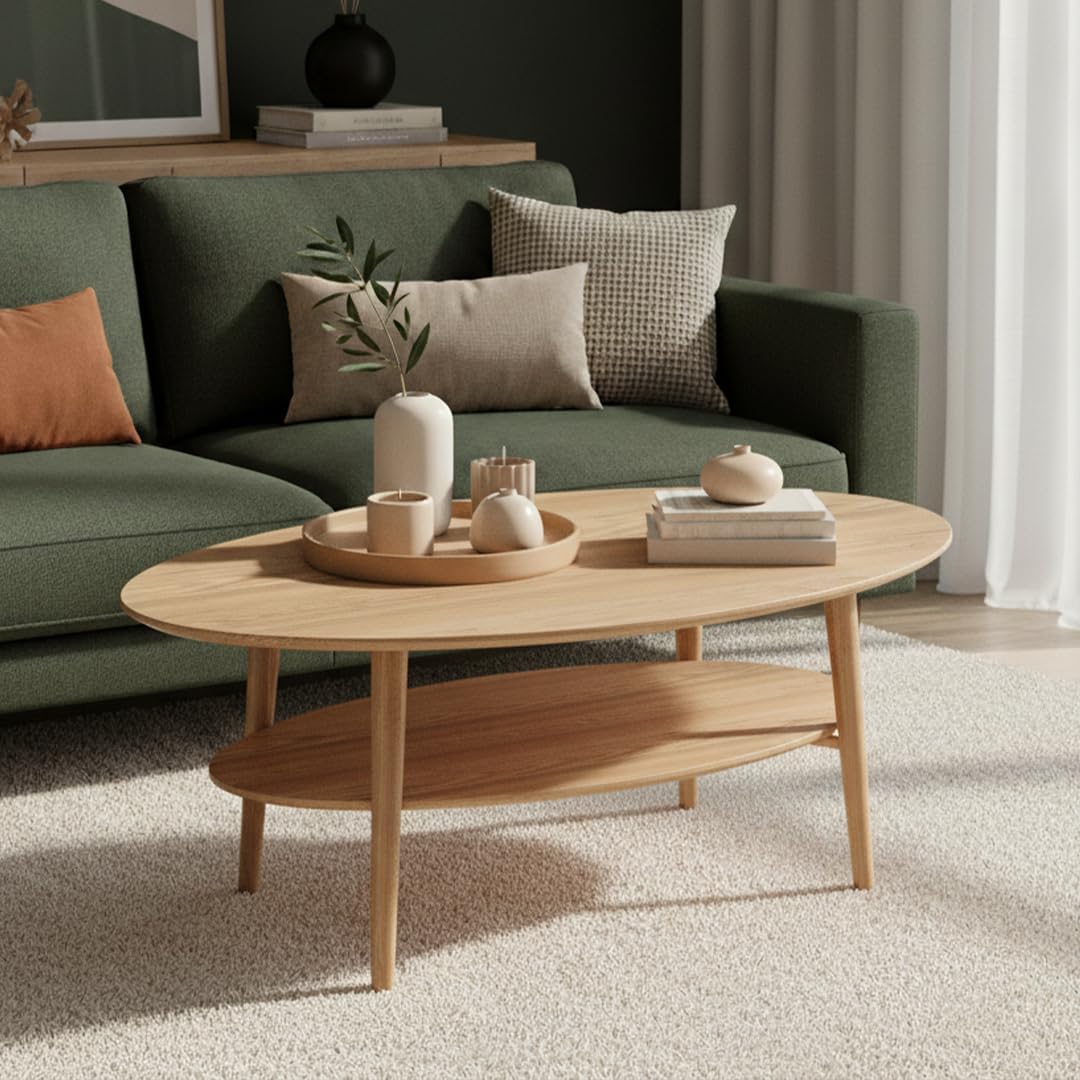 Ovaler Couchtisch aus Eiche, Natur oval
