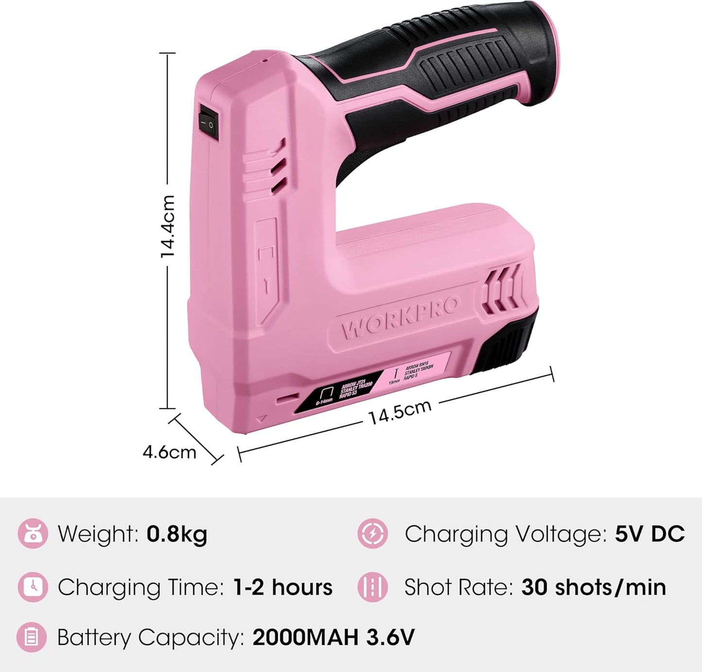 Kabelloser 2-in-1 Multifunktions-Tacker mit Nägeln und Heftklammern, Rosa