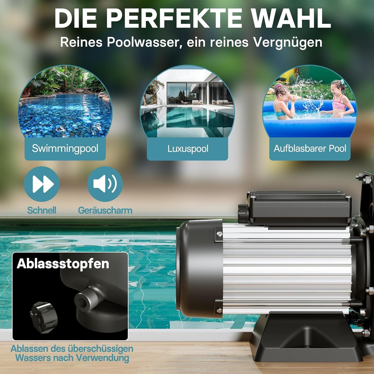 Poolpumpe, 19200 l/h 750W