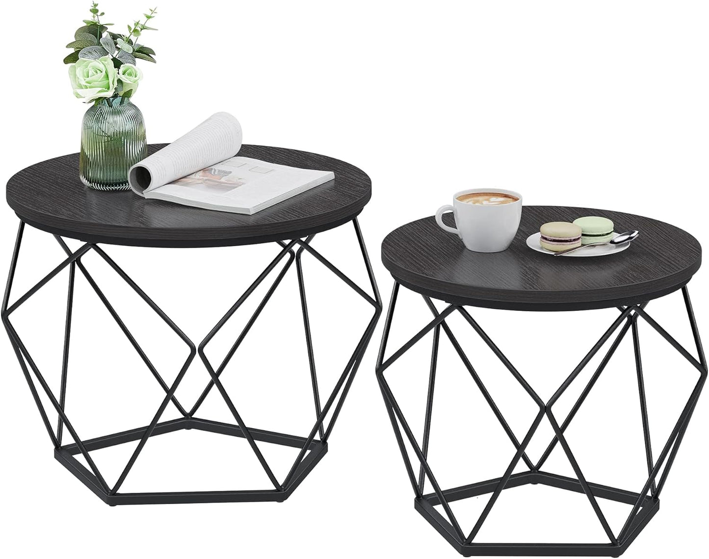 Runder Couchtisch 2er-Set mit abnehmbarer Platte, LCT041B22, 60 cm d, 45 cm H Tintenschwarz