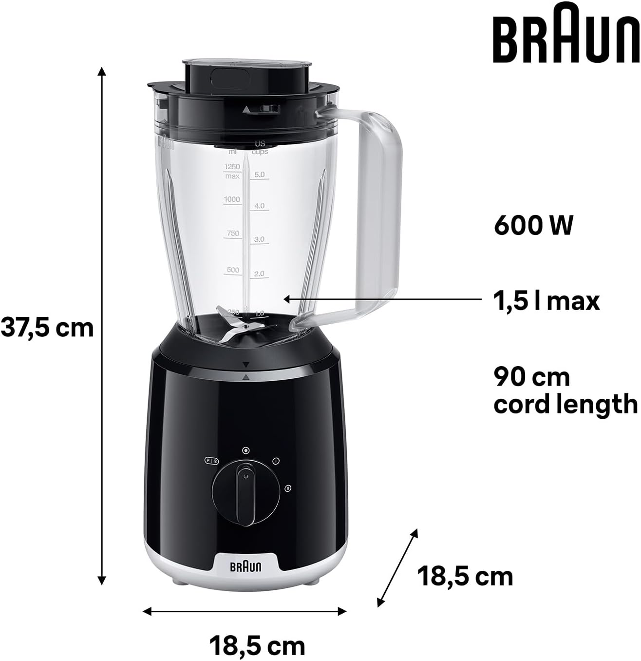Standmixer Power Blend 1 JB1051, Schwarz Glas-Mixaufsatz