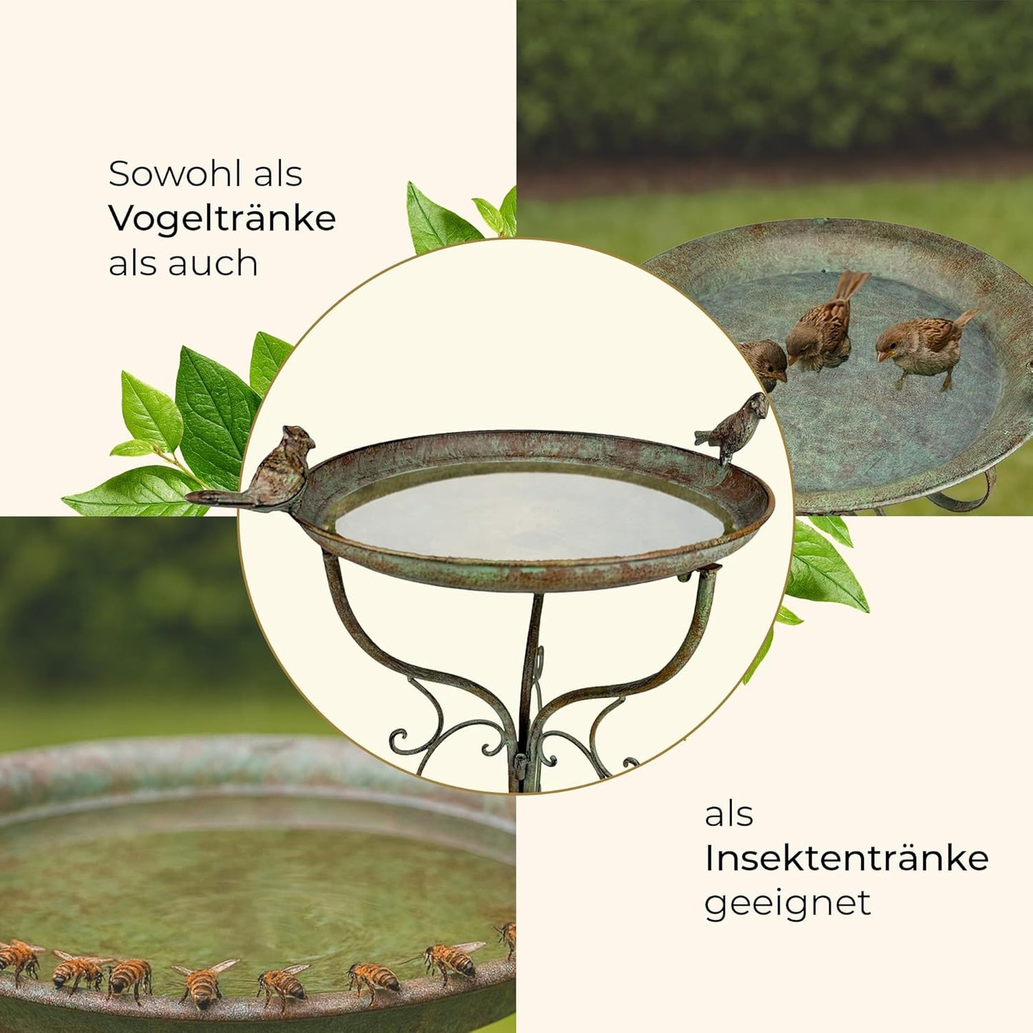 Vogeltränke Gijon aus Metall für Garten & Terrasse, Antikgrün (Gijon)