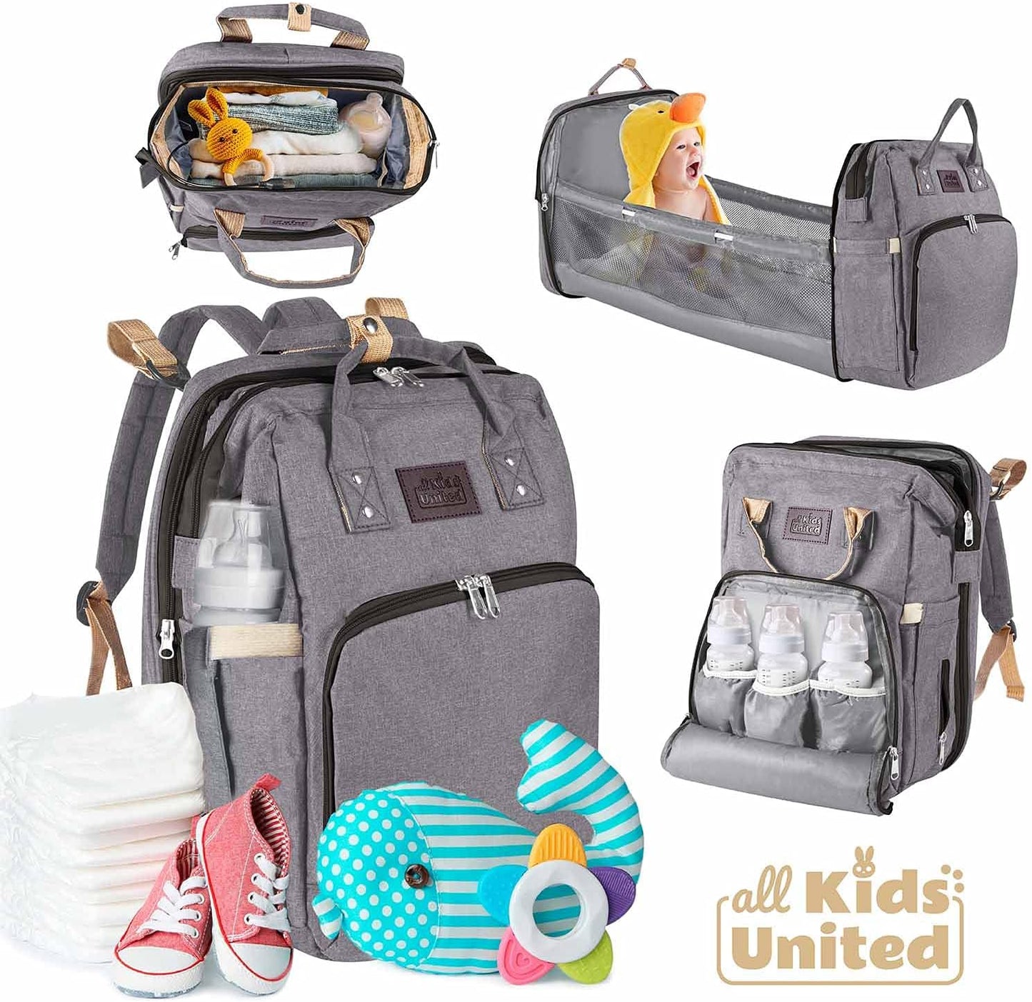 Baby-Wickelrucksack mit integriertem Kinderbett, Grau