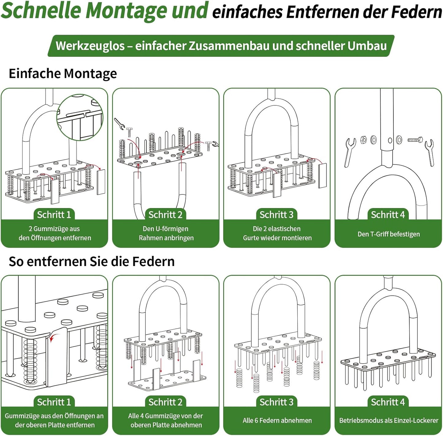 Rasenlüfter mit Stahlspitzen und Rückholfedern