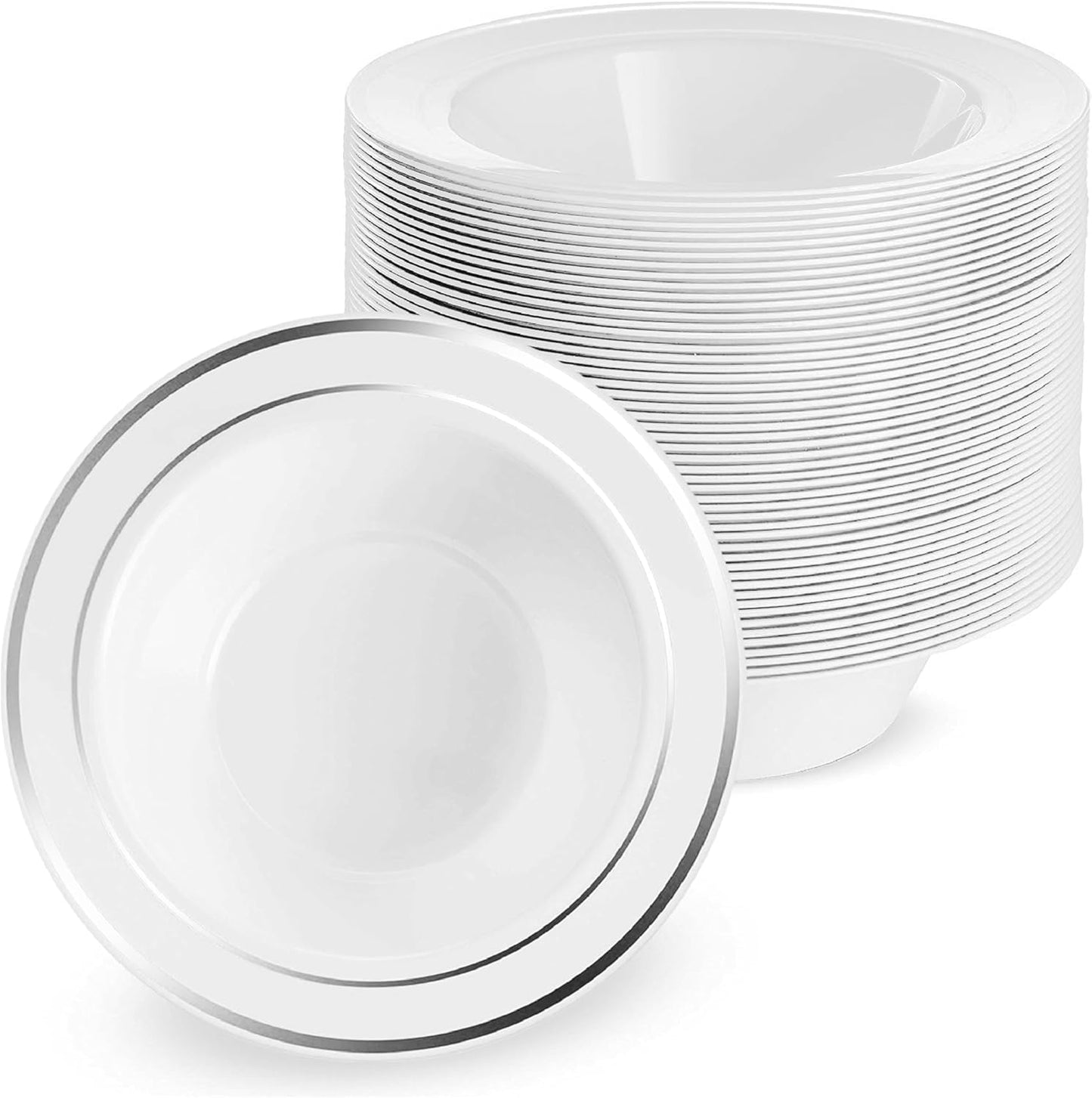 25x Suppenteller mit Silbernem Rand, 360 Ml Silberne Schüssel 25 Stück