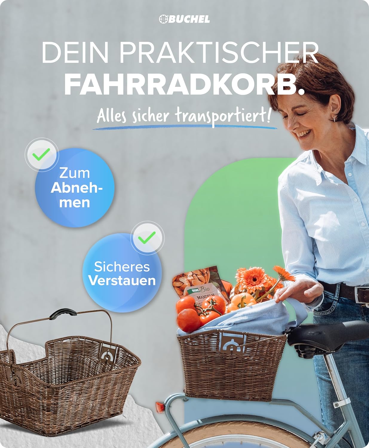Abnehmbarer Fahrradkorb für hinten mit Halteclip, Braun Single