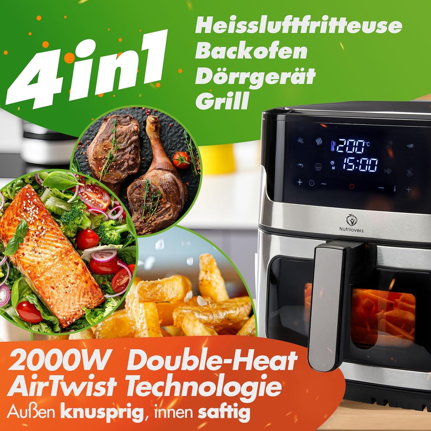 Heissluftfritteuse, Schwarz /Silber