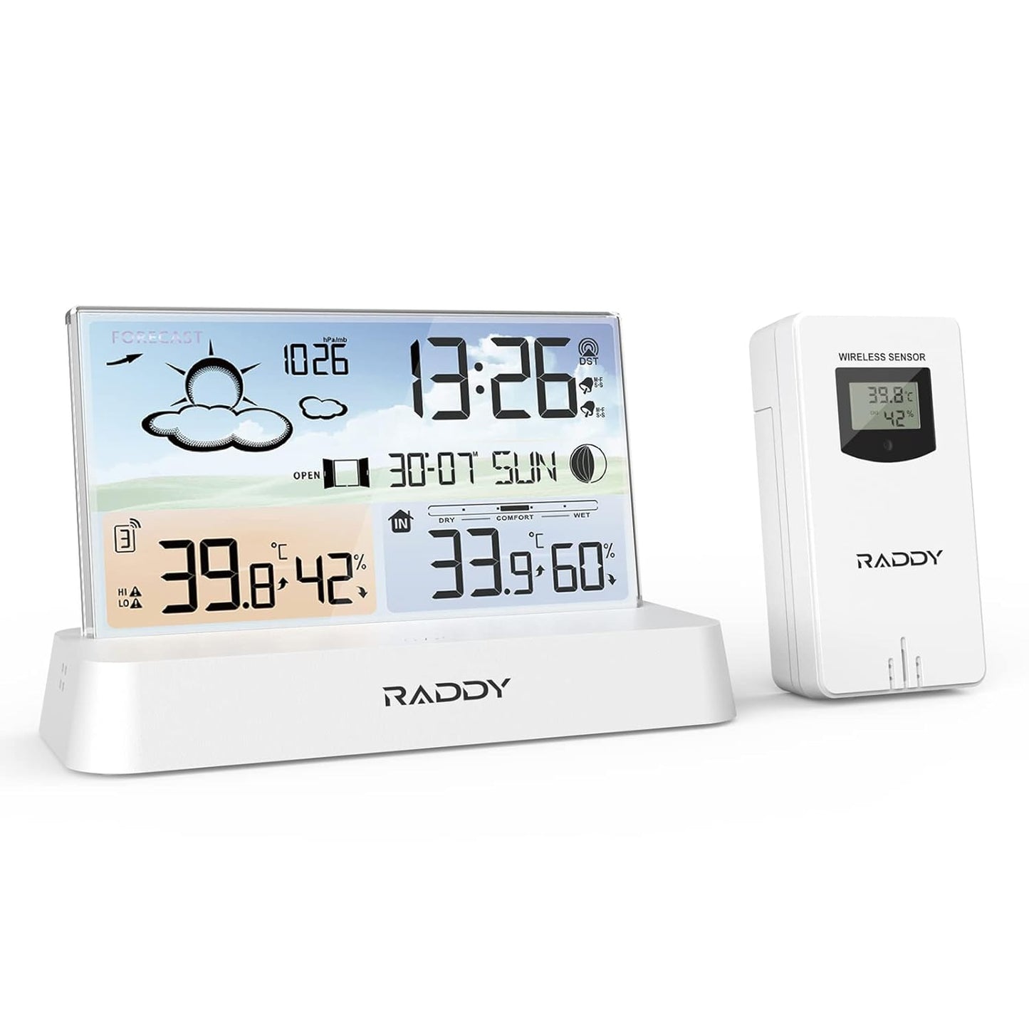 Wetterstation DT6 mit DCF Funkuhr und Barometer, Weiss