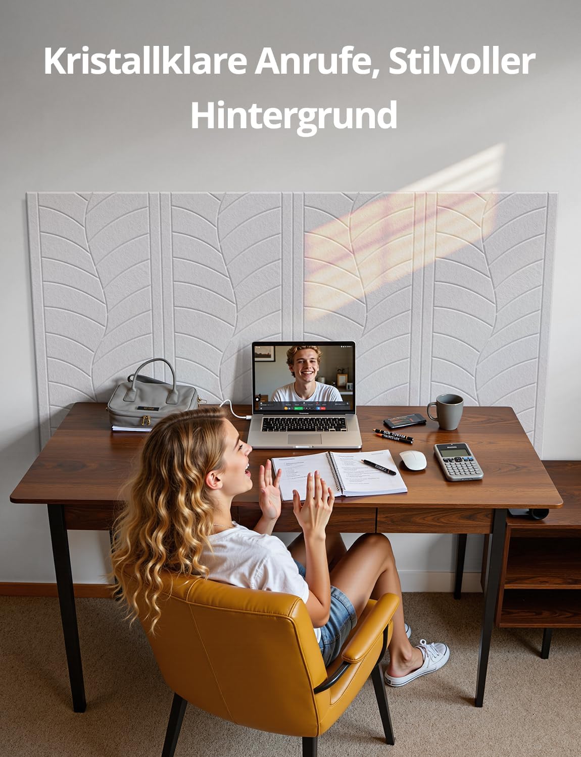4 x selbstklebende Akustikplatten, Grosse Blätter –4 Stück Weiss