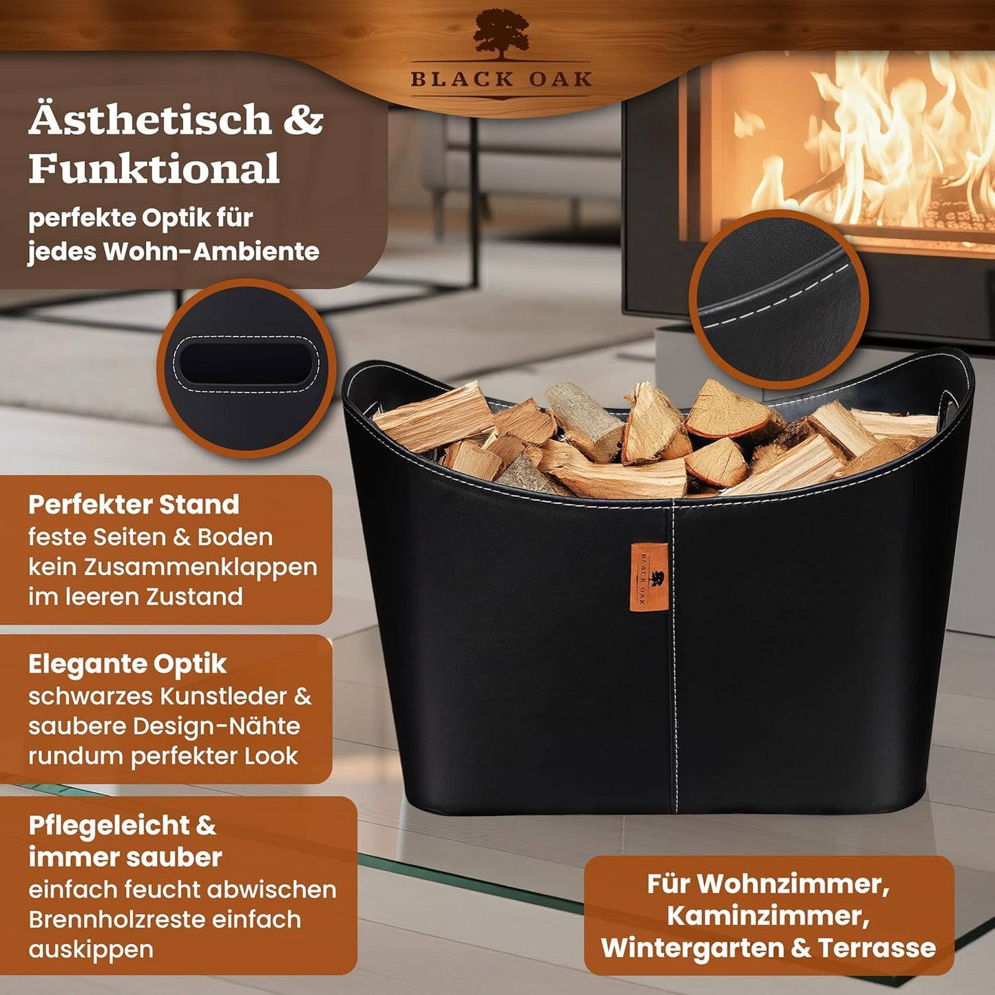 Holzkorb für Kaminholz, 80 Liter 1er Set