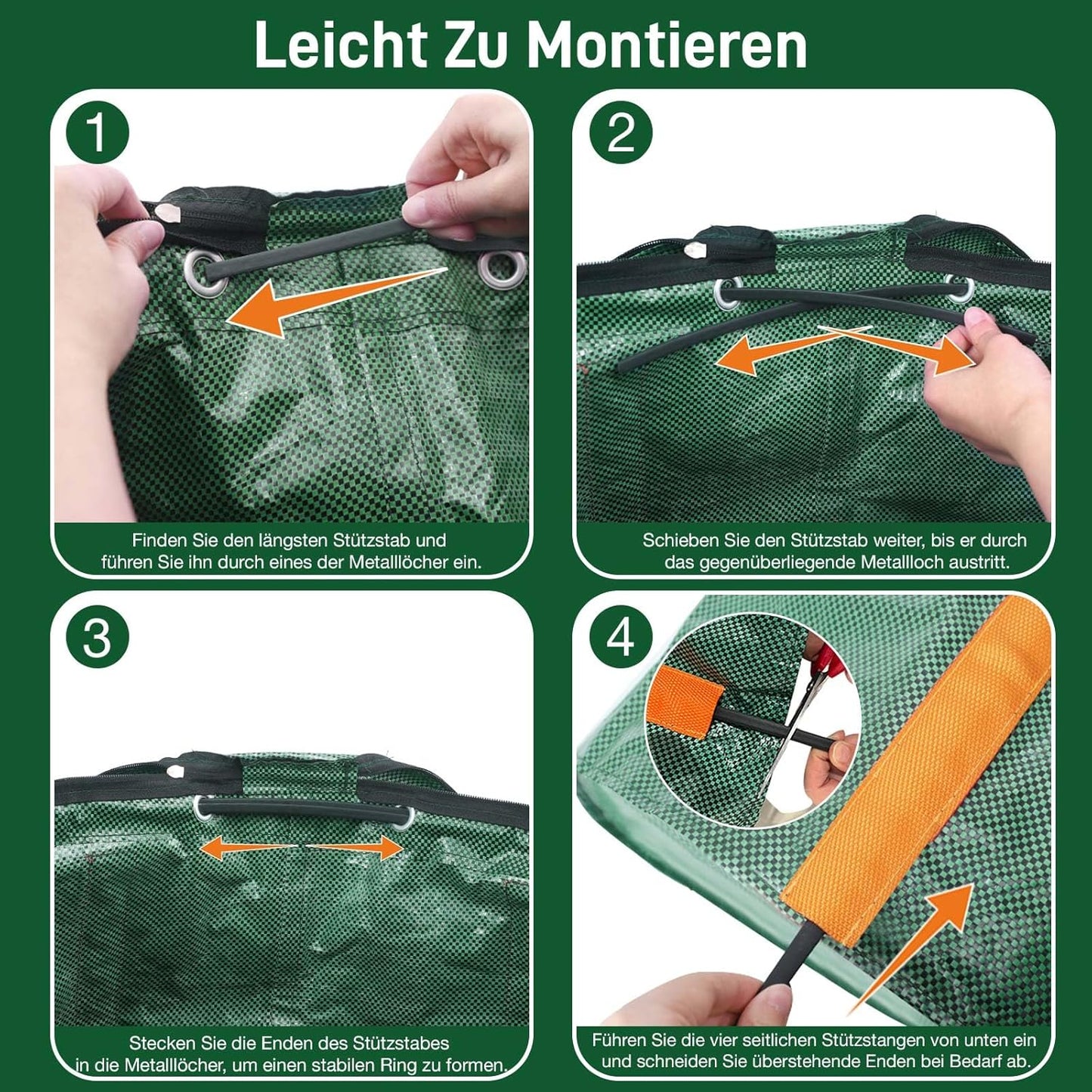 3-teiliges Gartenabfallsack-Set mit Deckel und Griffen, 3x 120L
